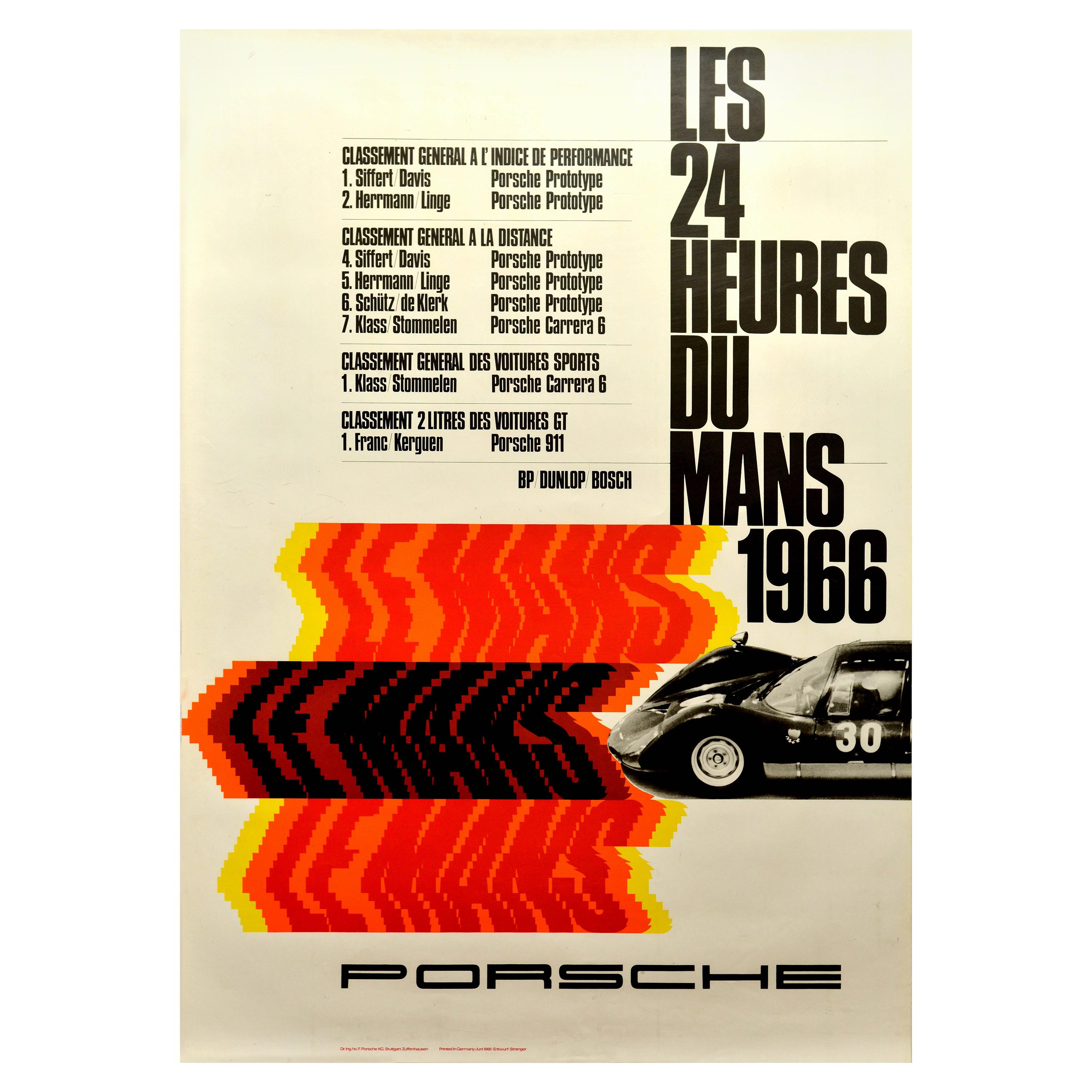 Original Vintage Porsche-Poster, „Le Mans 1966“, 24-Stunden- Grand Prix-Rennen, Motorsport