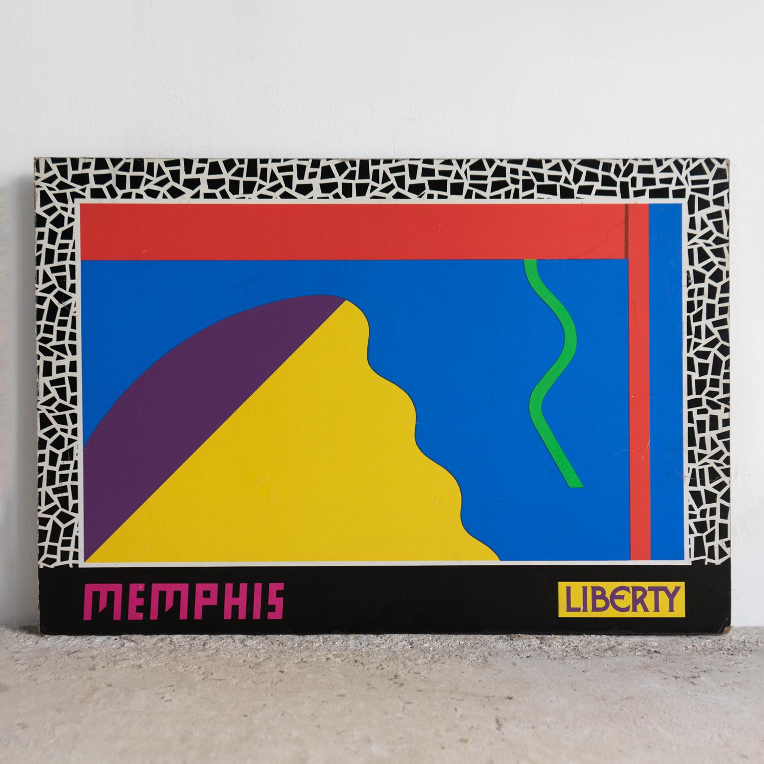 CARTEL/AFICHE PUBLICITARIO DE MEMPHIS MILANO

Cartel original de punto de venta que anunciaba el Memphis Group y que habría estado expuesto en la tienda insignia de Liberty & Co. en Regent Street, Londres.

Probablemente diseñado por Ettore Sottsass