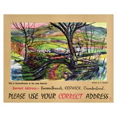 Poster pubblicitario originale d'epoca dell'ufficio postale Bassenthwaite Keswick Cumberland