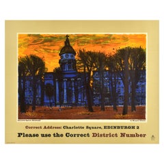 Affiche publicitaire originale vintage Charlotte Square Edinburgh GPO
