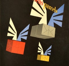 Cartel publicitario vintage original de Correos Paquetes de ultramar más rápidos por aire