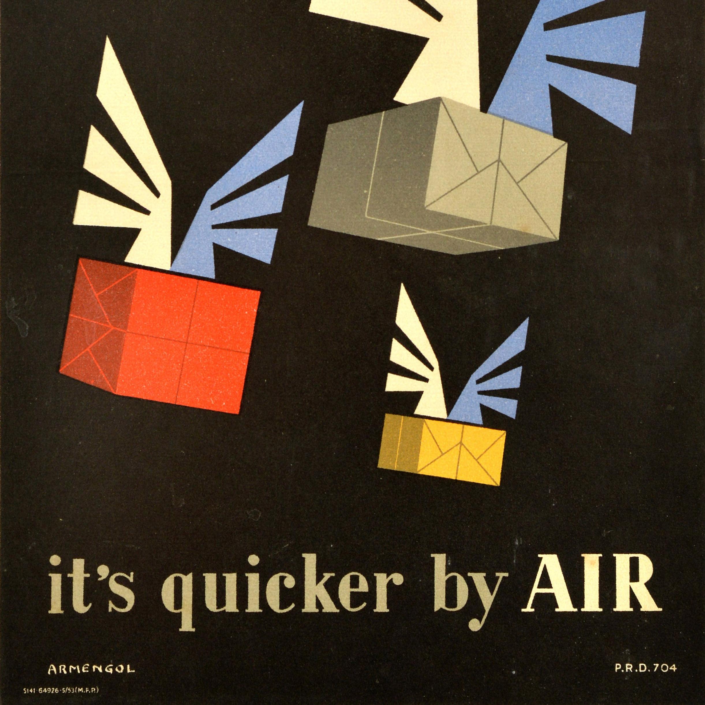 Poster pubblicitario originale delle Poste d'epoca Pacchi all'estero più veloci per via aerea In condizioni buone in vendita a London, GB