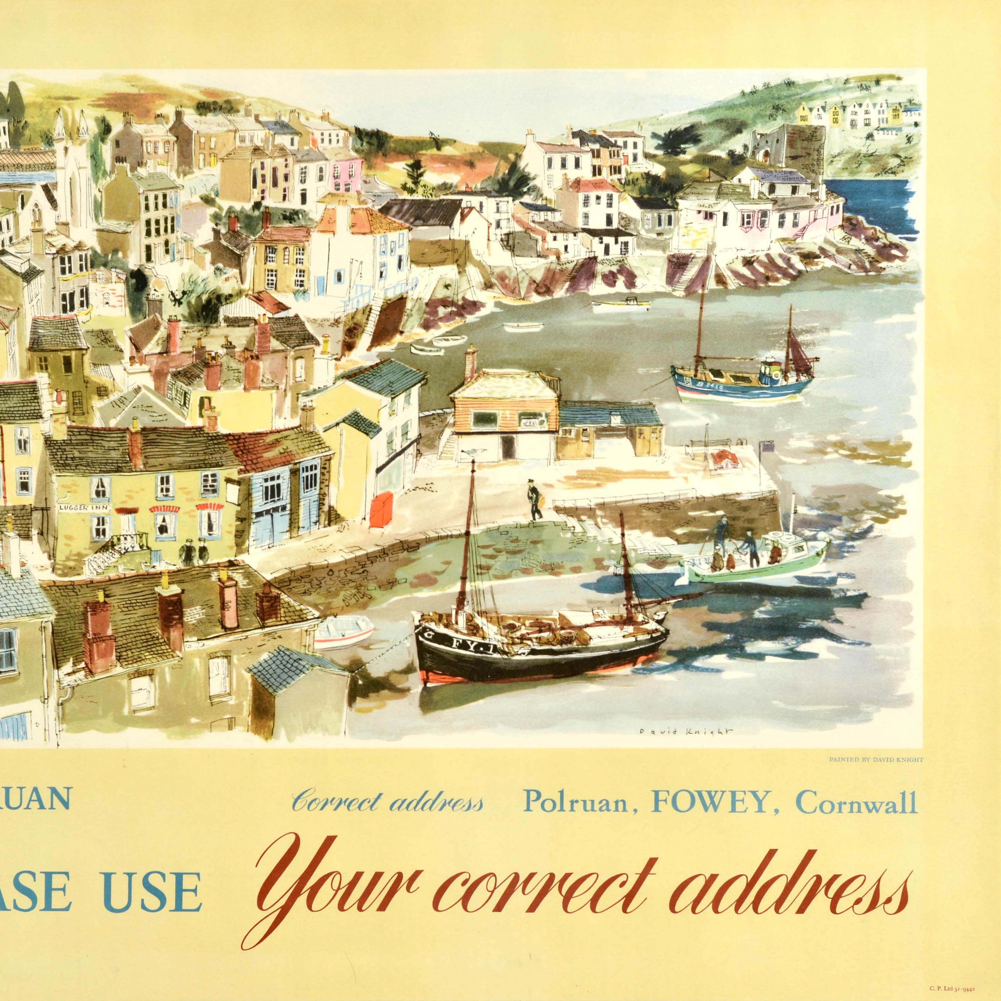 Britannique Affiche publicitaire vintage originale de Polruan Fowey Cornwall GPO UK en vente