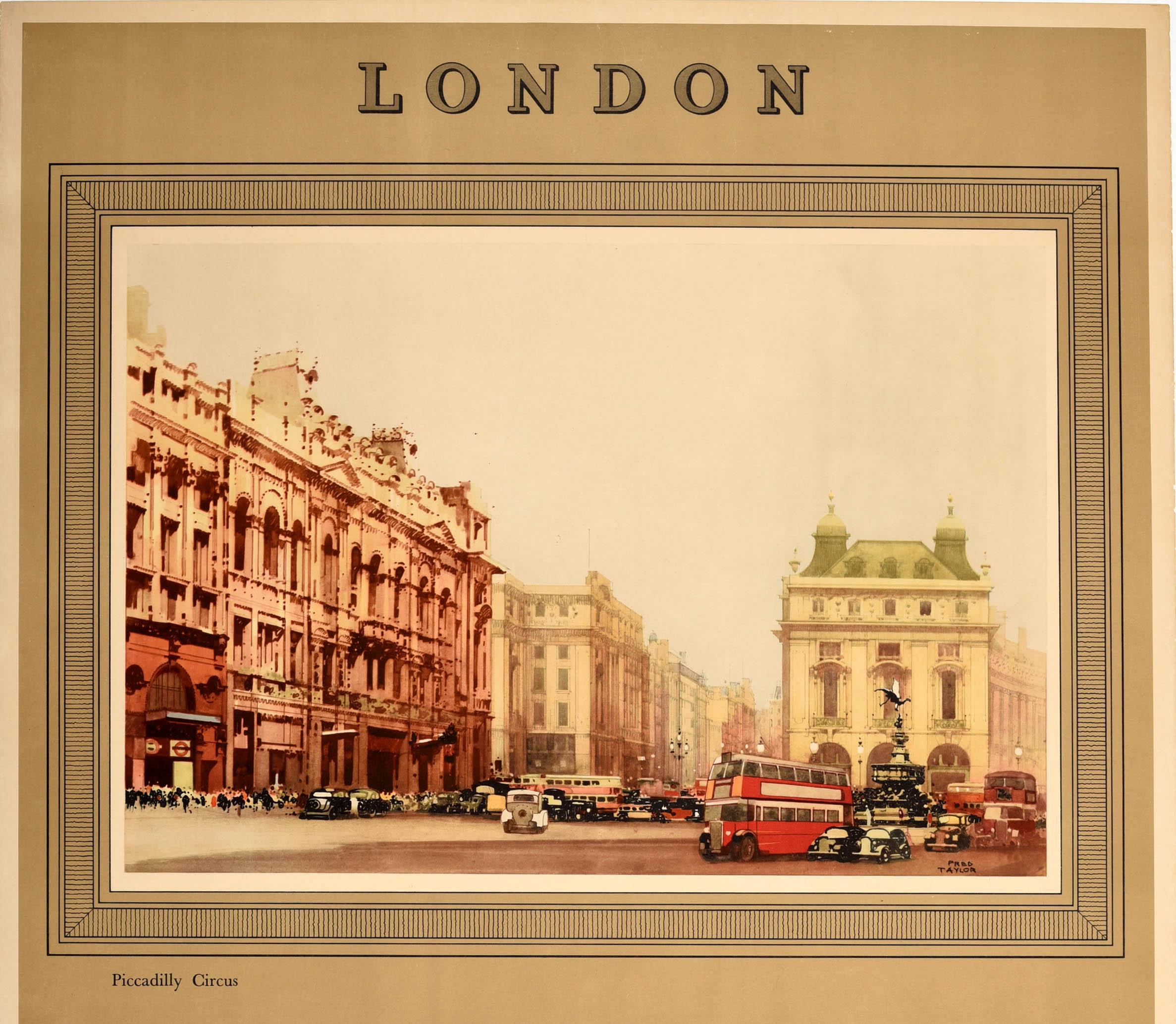 British Original Vintage Post War London Underground Transport Poster Piccadilly Circus For Sale