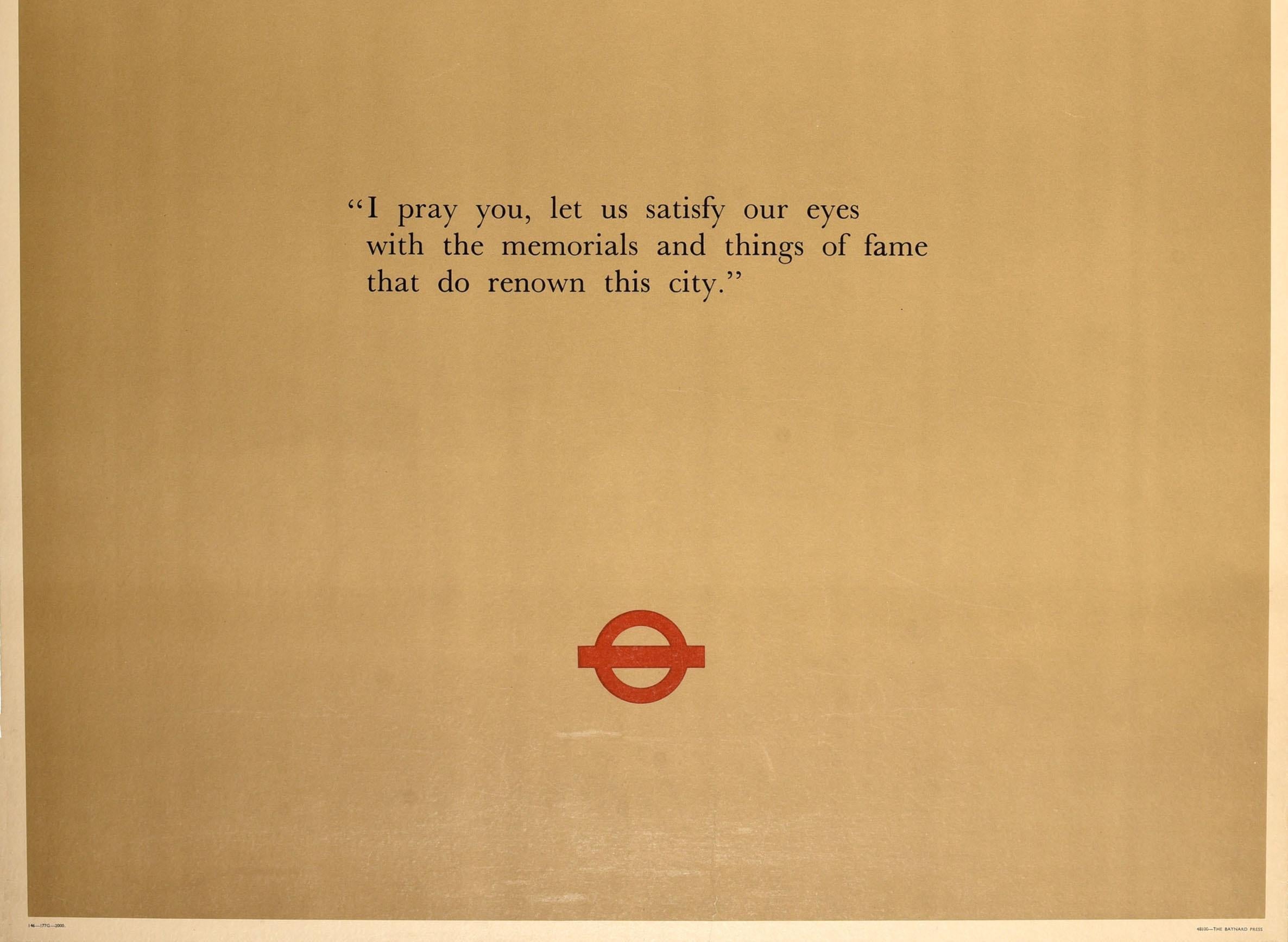 Mid-20th Century Original Vintage Post War London Underground Transport Poster Westminster LT
