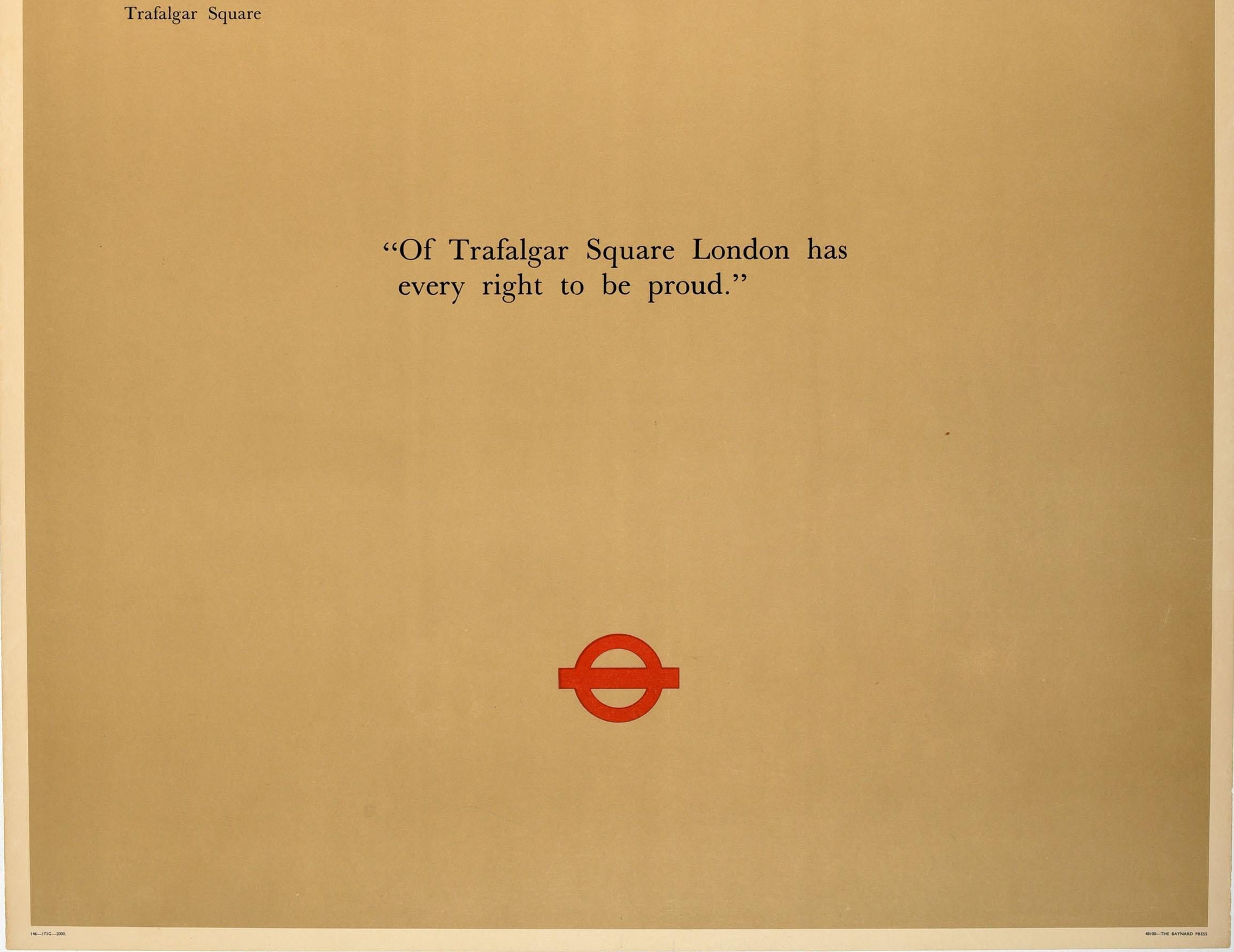 British Original Vintage Post War London Underground Transport Trafalgar Square Taylor For Sale
