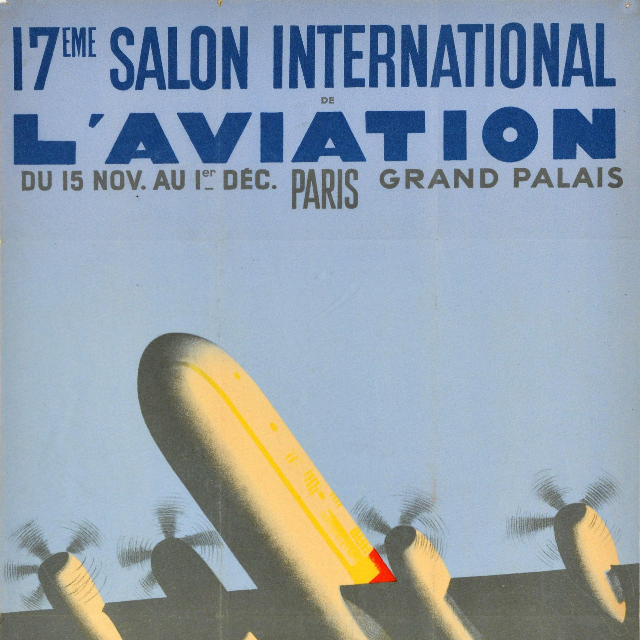 Français Affiche vintage d'après-guerre 17 Salon International Aviation Paul Colin WWII en vente
