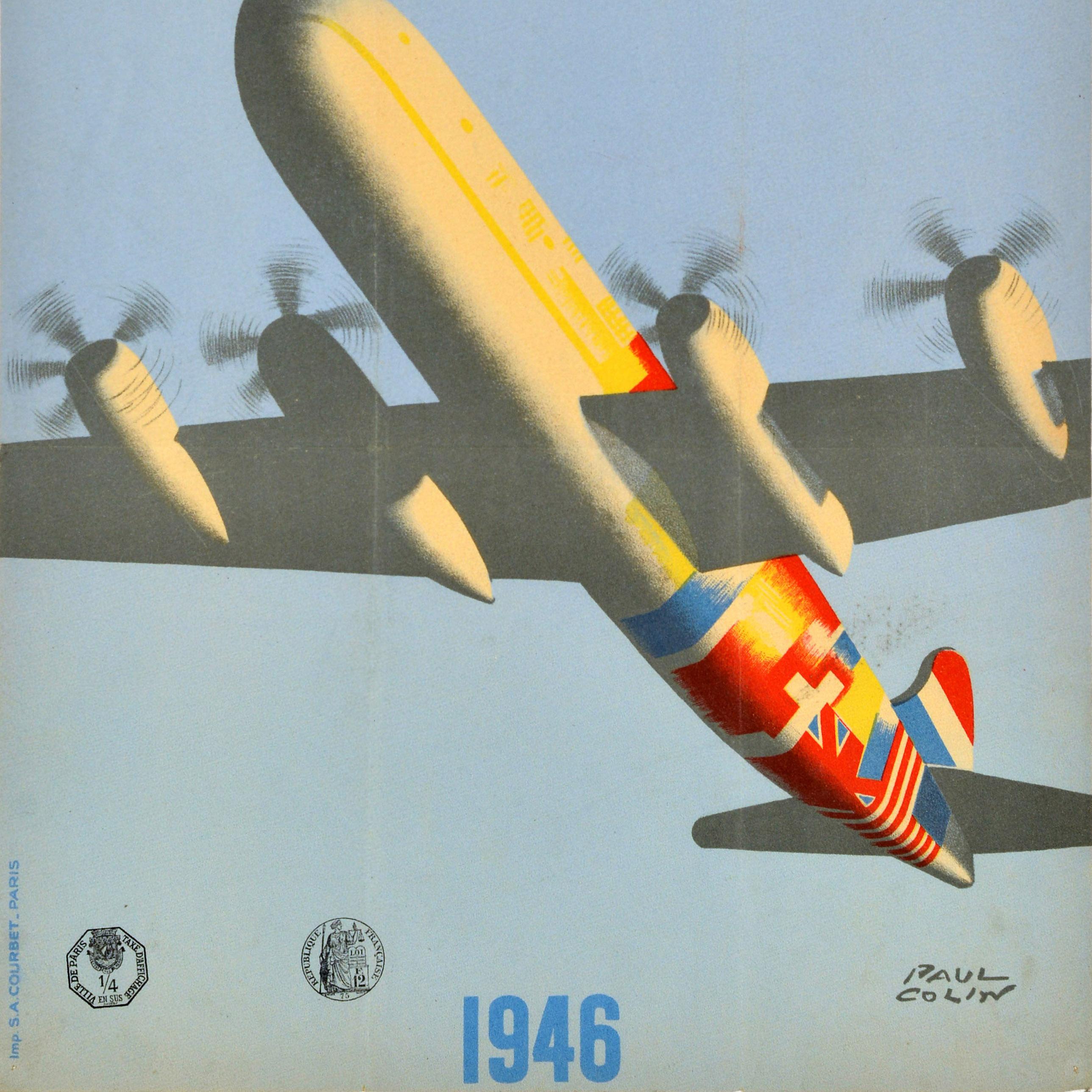 Affiche vintage d'après-guerre 17 Salon International Aviation Paul Colin WWII Bon état - En vente à London, GB