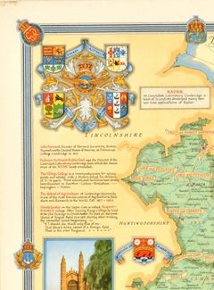 Original Vintage Post-World War Two Map Poster Cambridgeshire WWII Ernest Clegg