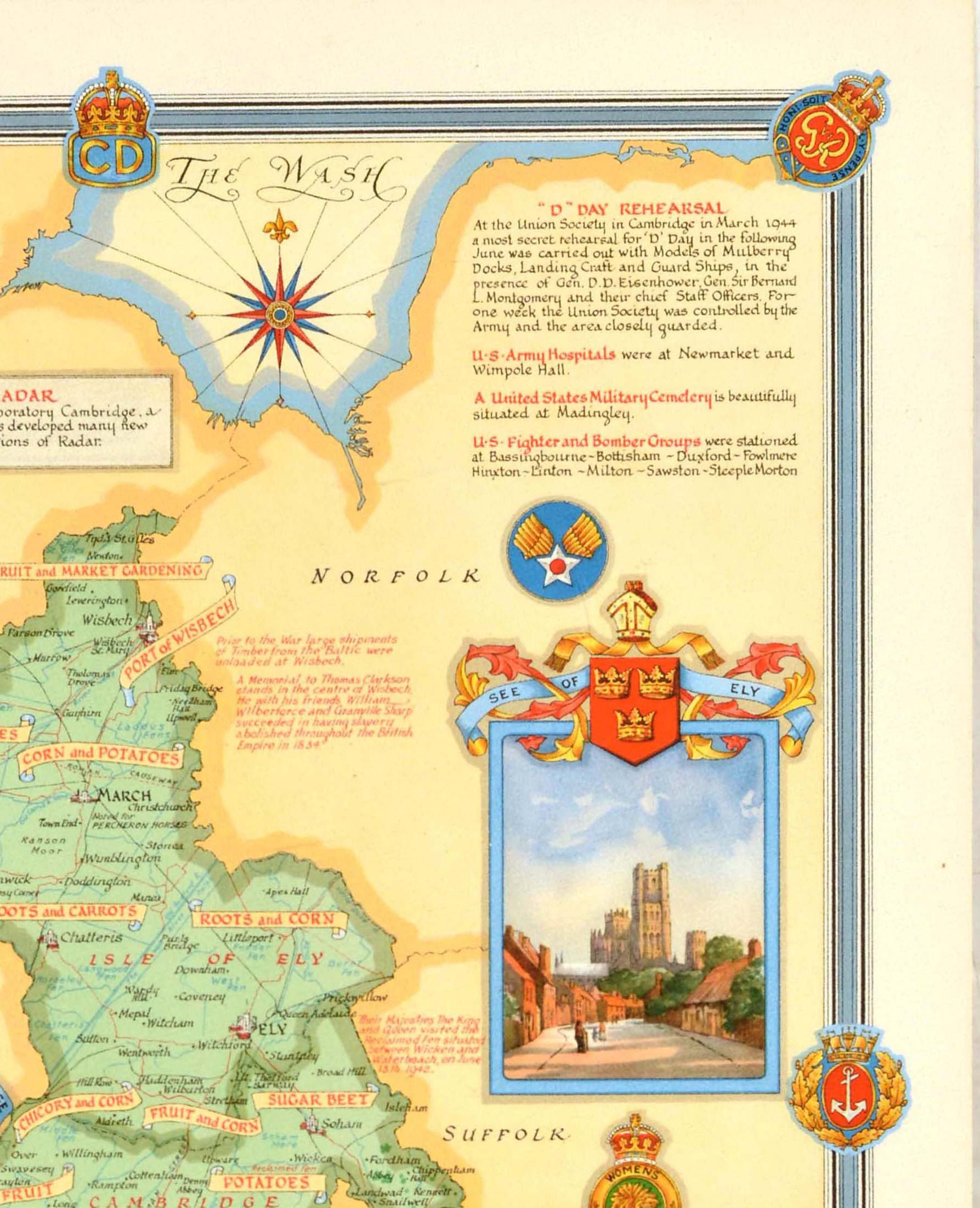 Britannico Poster cartografico originale del secondo dopoguerra Cambridgeshire WWII Ernest Clegg in vendita