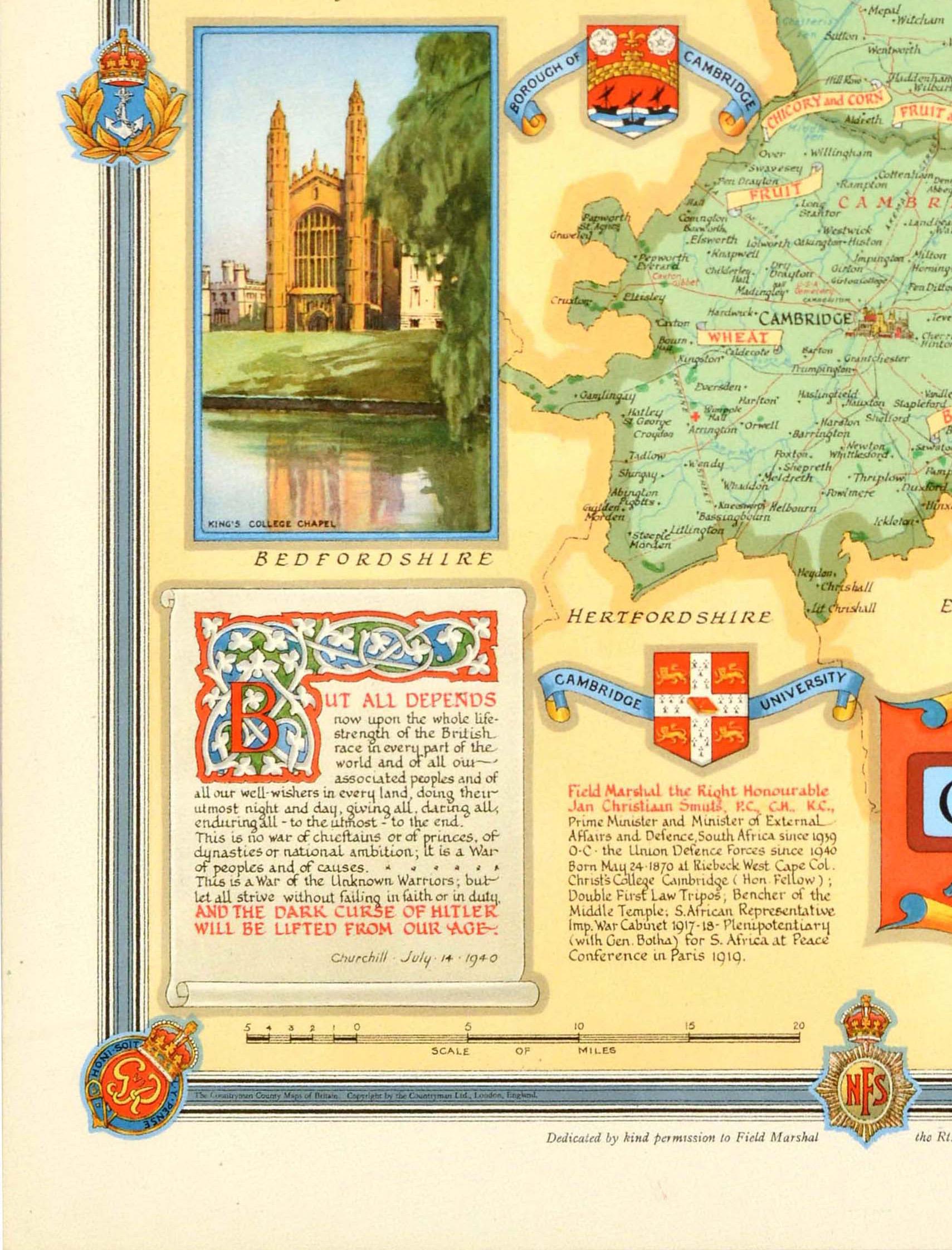 Poster cartografico originale del secondo dopoguerra Cambridgeshire WWII Ernest Clegg In condizioni buone in vendita a London, GB
