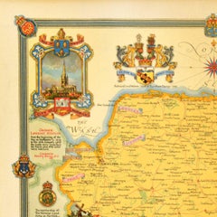 Original Vintage Post-World War Two Map Poster Norfolk UK WWII Ernest Clegg