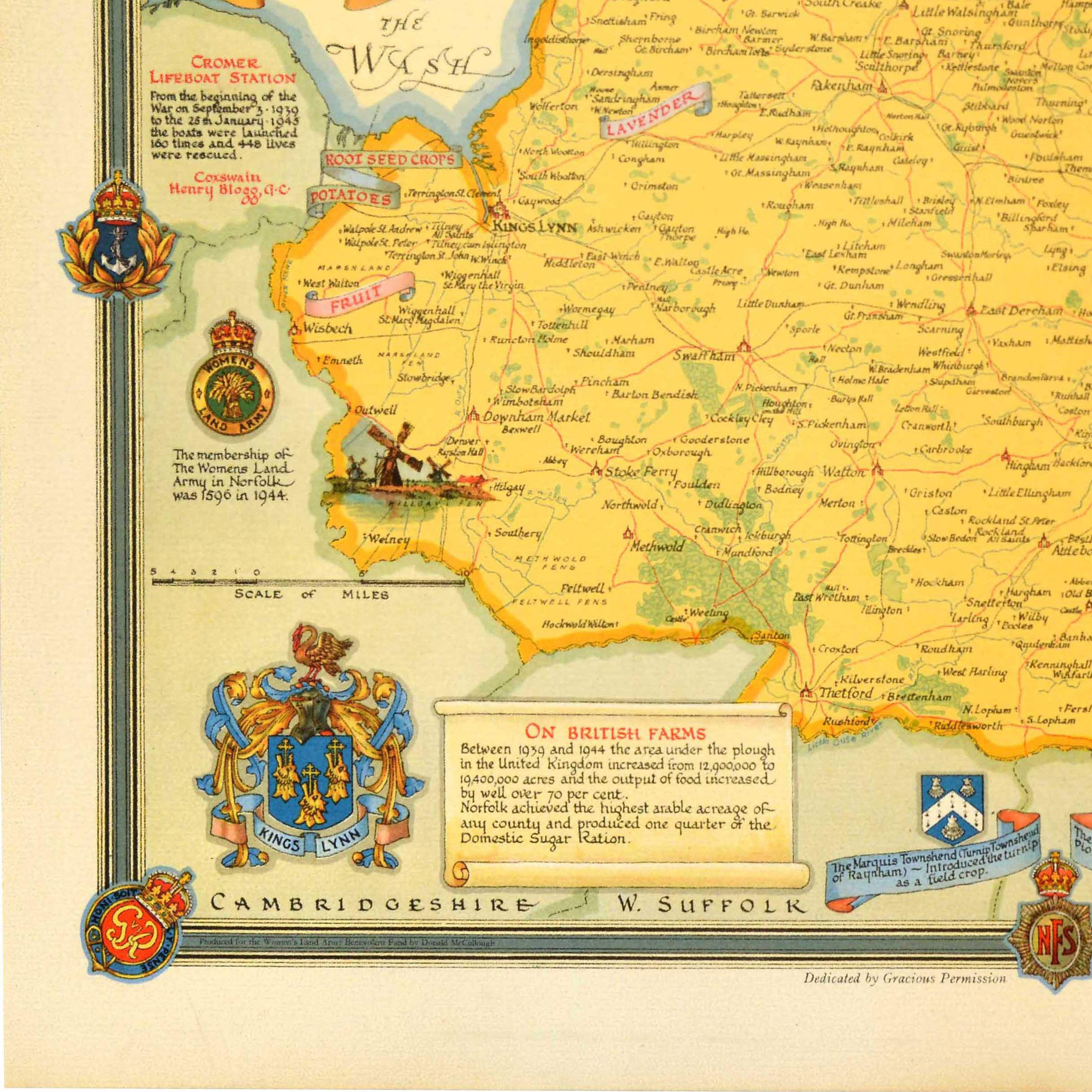 Poster cartografico d'epoca post Seconda Guerra Mondiale Norfolk Regno Unito WWII Ernest Clegg In condizioni buone in vendita a London, GB