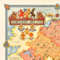 Original Vintage Post-World War Two Map Poster Northern Ireland UK WWII Clegg
