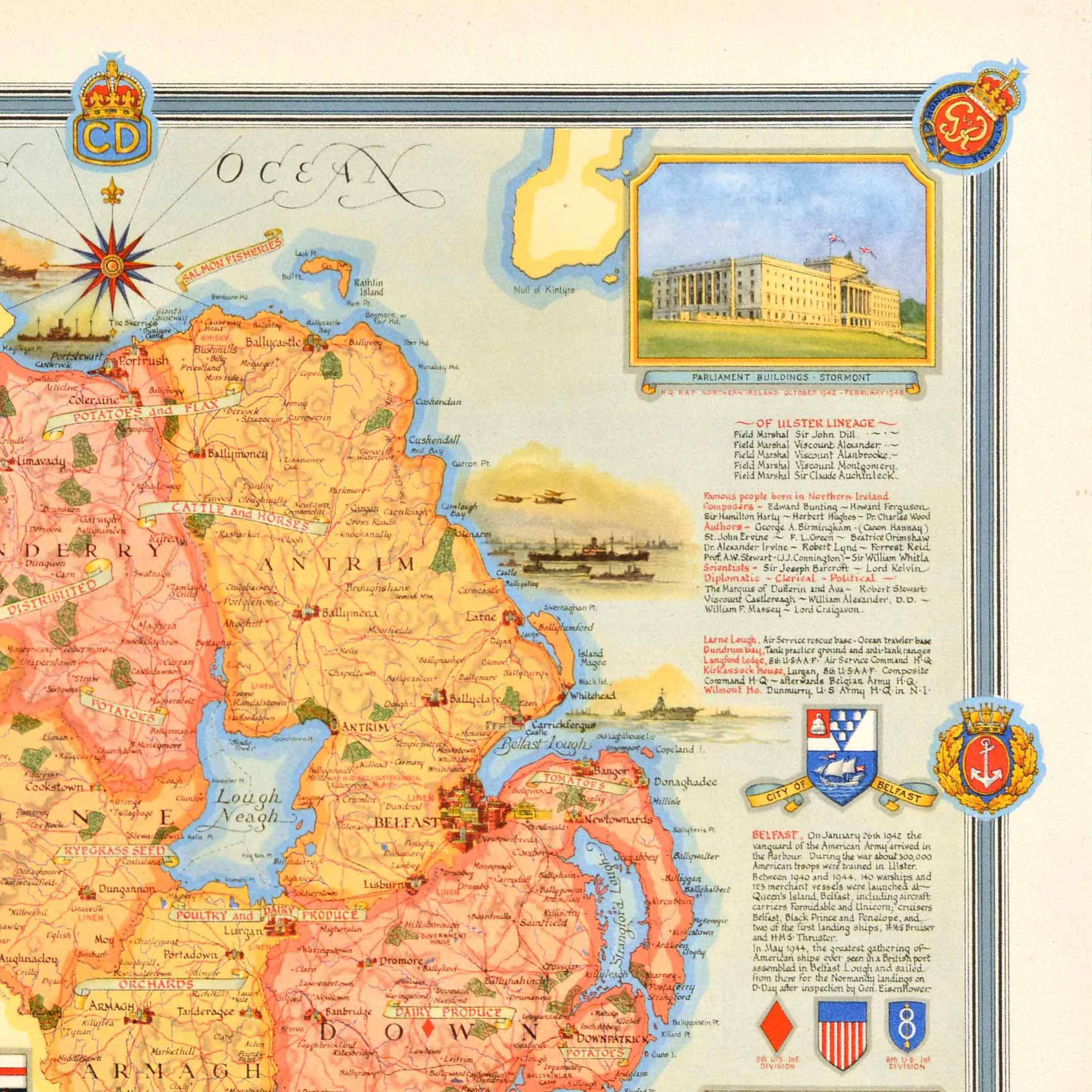 Britannico Poster mappa originale del periodo successivo alla Seconda Guerra Mondiale Irlanda del Nord Regno Unito WWII Clegg in vendita
