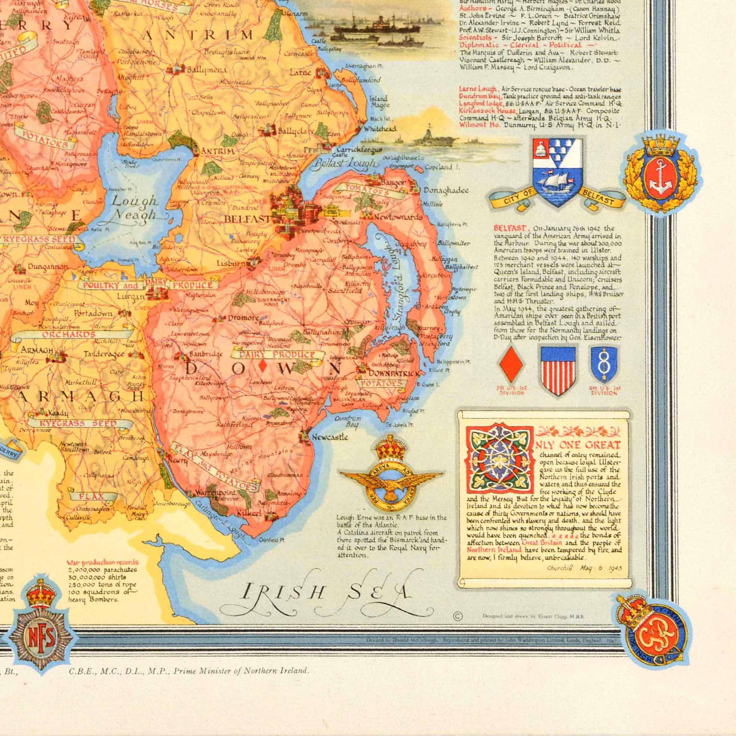 Metà XX secolo Poster mappa originale del periodo successivo alla Seconda Guerra Mondiale Irlanda del Nord Regno Unito WWII Clegg in vendita