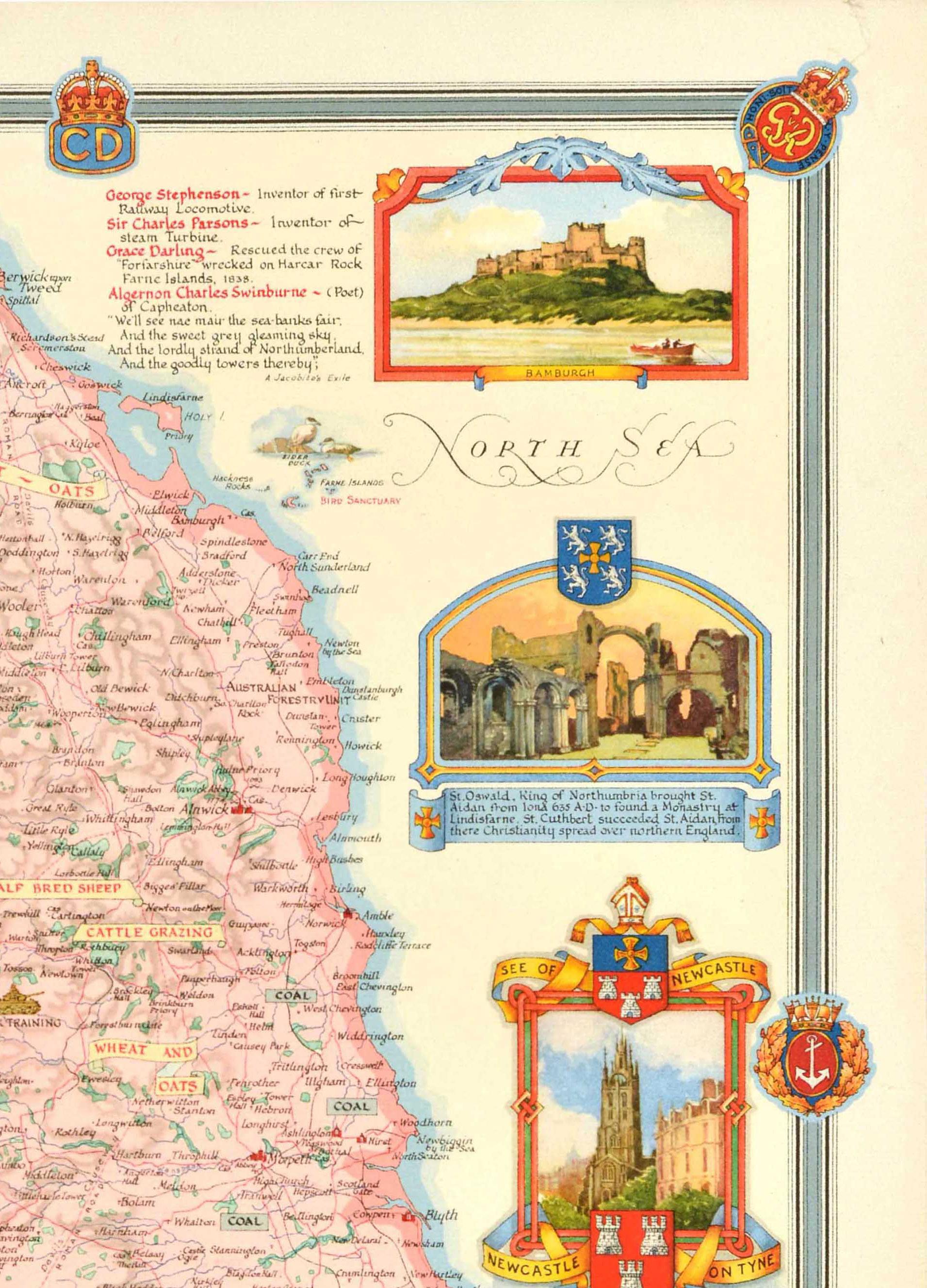 Britannico Poster cartografico originale del periodo successivo alla seconda guerra mondiale Northumberland UK WWII Clegg in vendita