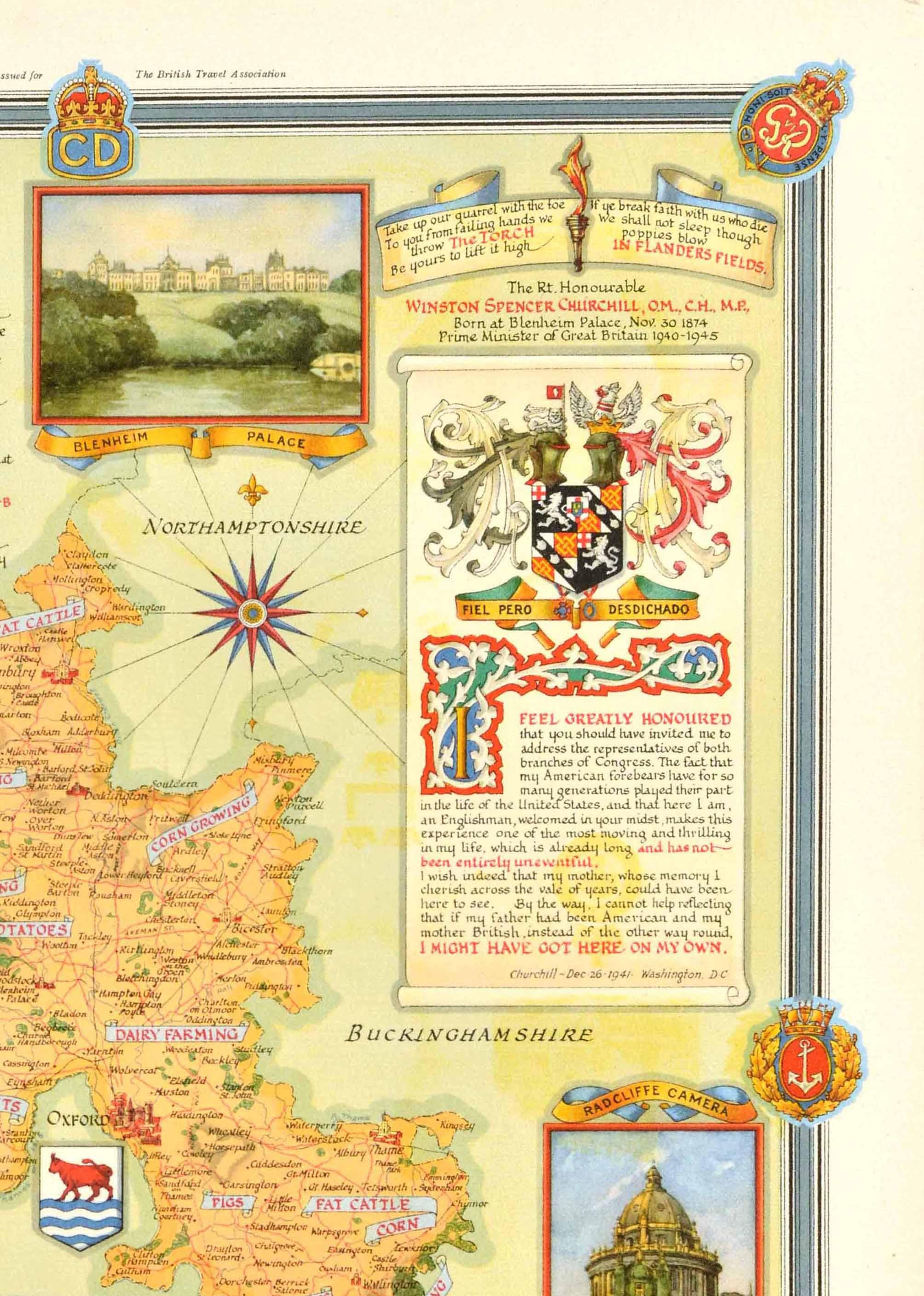 Britannico Poster cartografico originale del secondo dopoguerra, Oxfordshire WWII Ernest Clegg in vendita