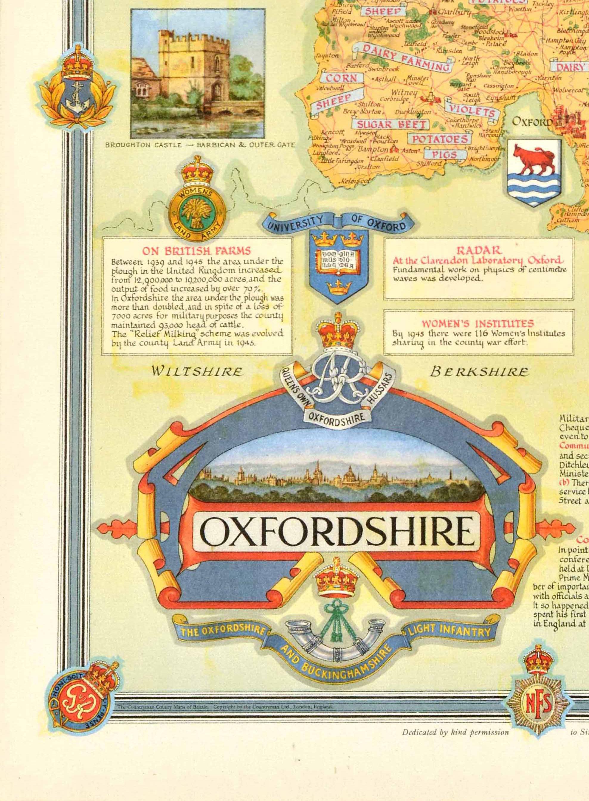 Poster cartografico originale del secondo dopoguerra, Oxfordshire WWII Ernest Clegg In condizioni ottime in vendita a London, GB