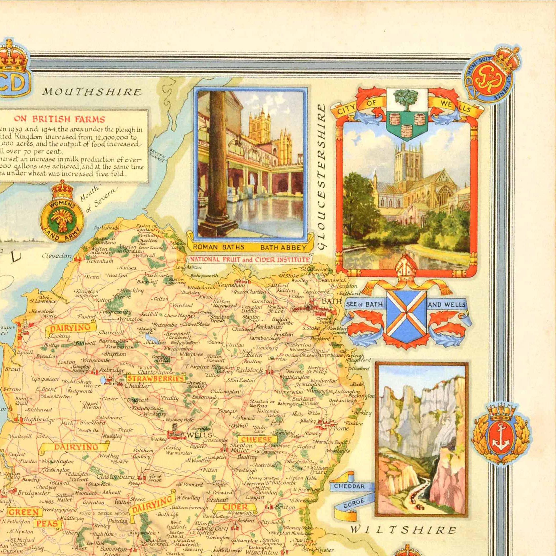 Britannico Poster cartografico originale del periodo successivo alla seconda guerra mondiale Somerset UK WWII Ernest Clegg in vendita