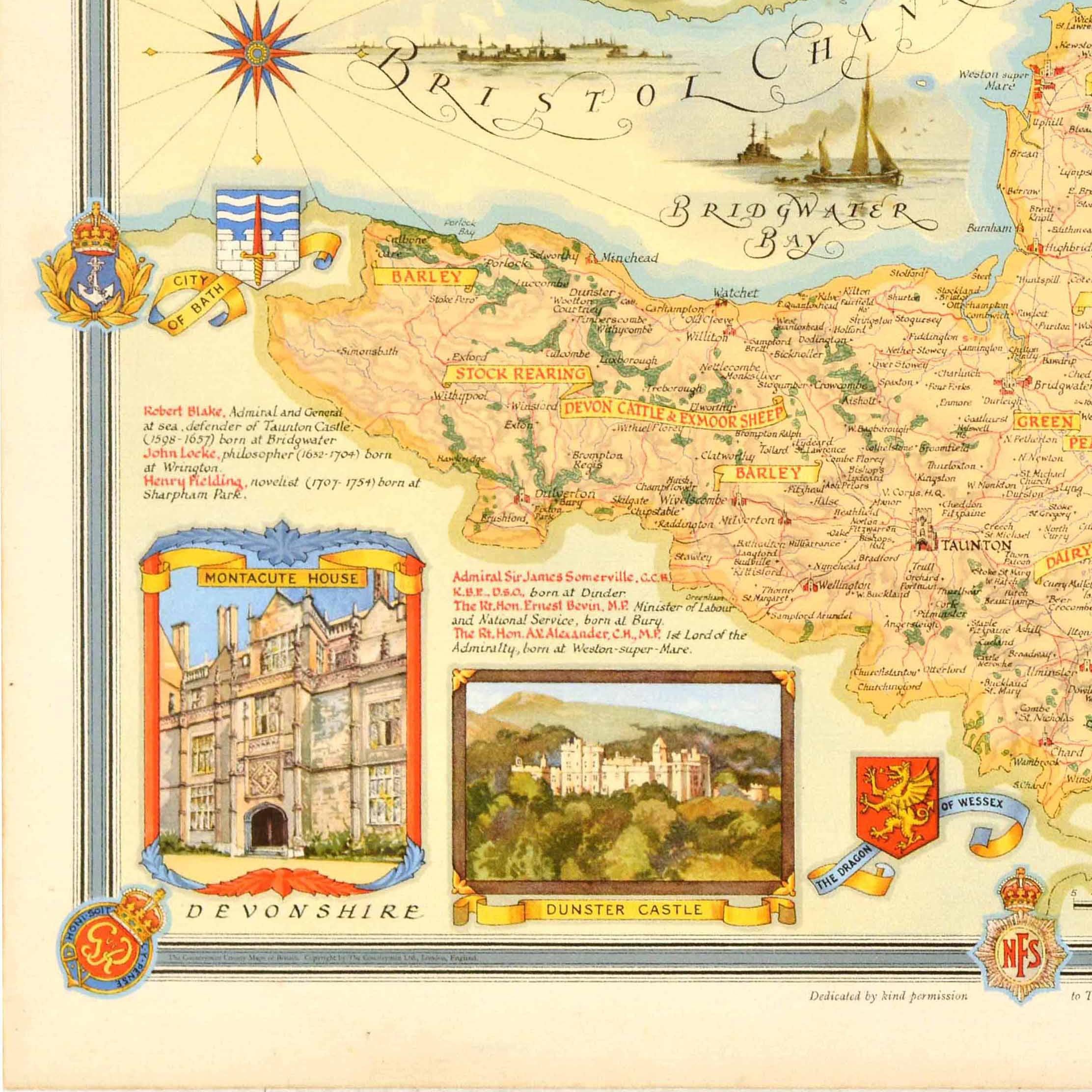Poster cartografico originale del periodo successivo alla seconda guerra mondiale Somerset UK WWII Ernest Clegg In condizioni buone in vendita a London, GB