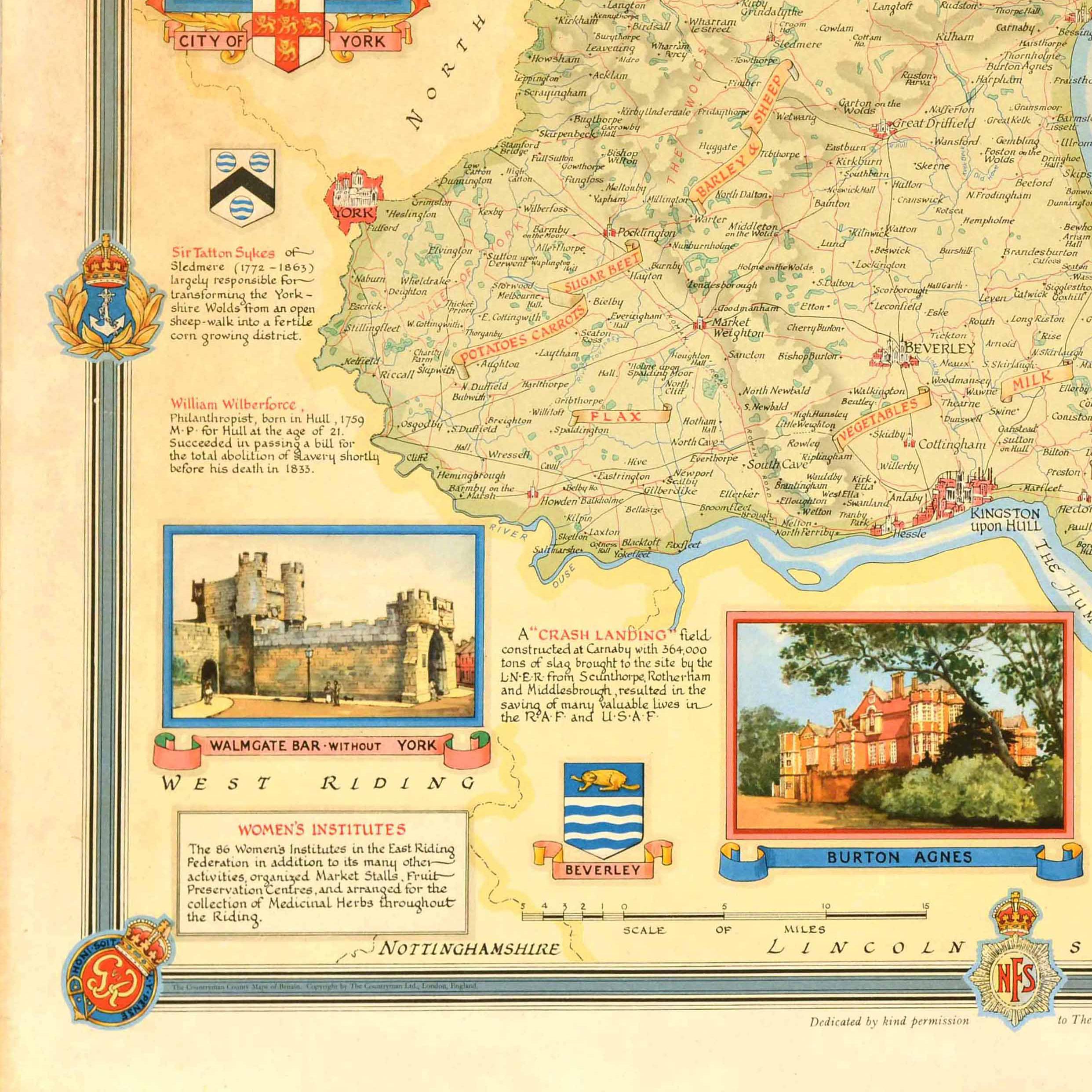 Poster mappa originale del periodo successivo alla Seconda Guerra Mondiale Yorkshire East Riding WWII Clegg In condizioni buone in vendita a London, GB