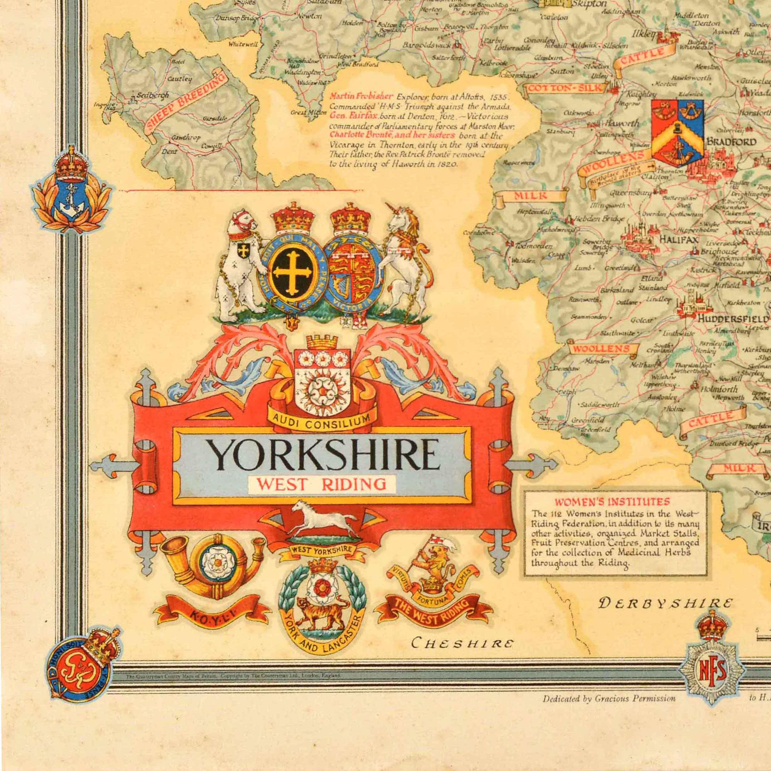 Poster mappa Yorkshire UK WWII Ernest Clegg, originale d'epoca dopo la Seconda Guerra Mondiale In condizioni buone in vendita a London, GB