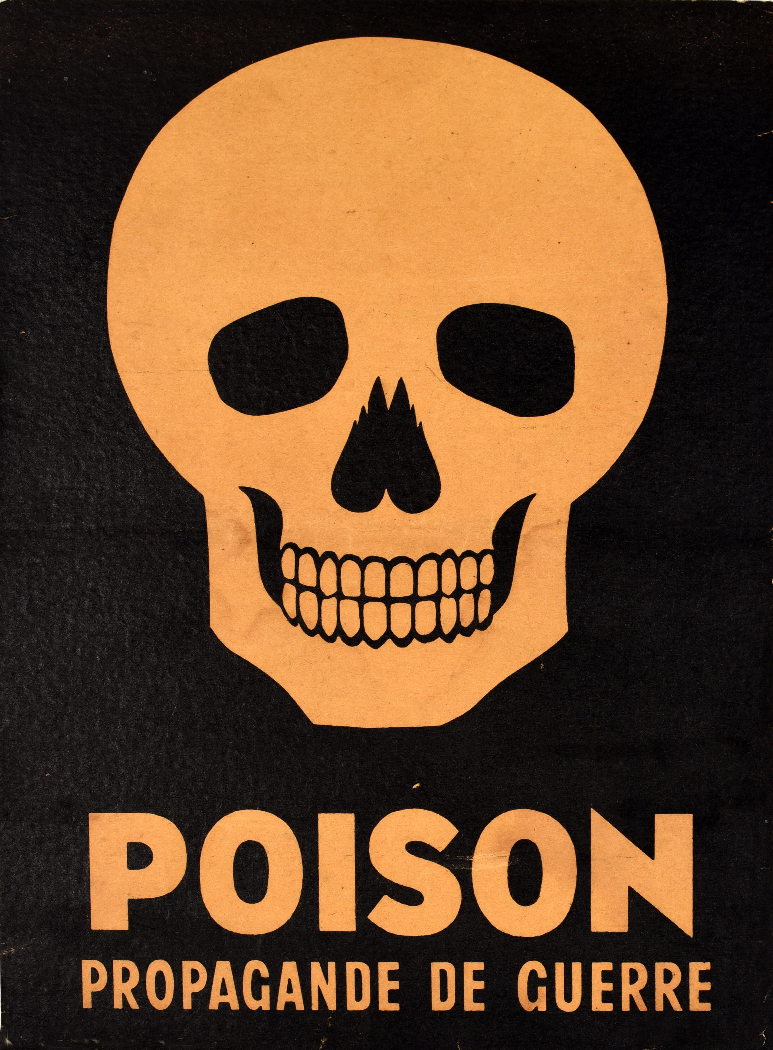 Original Vintage Post-World War Two Poster Poison War Propaganda Skull WWII