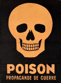 Original Vintage Post-World War Two Poster Poison War Propaganda Skull WWII
