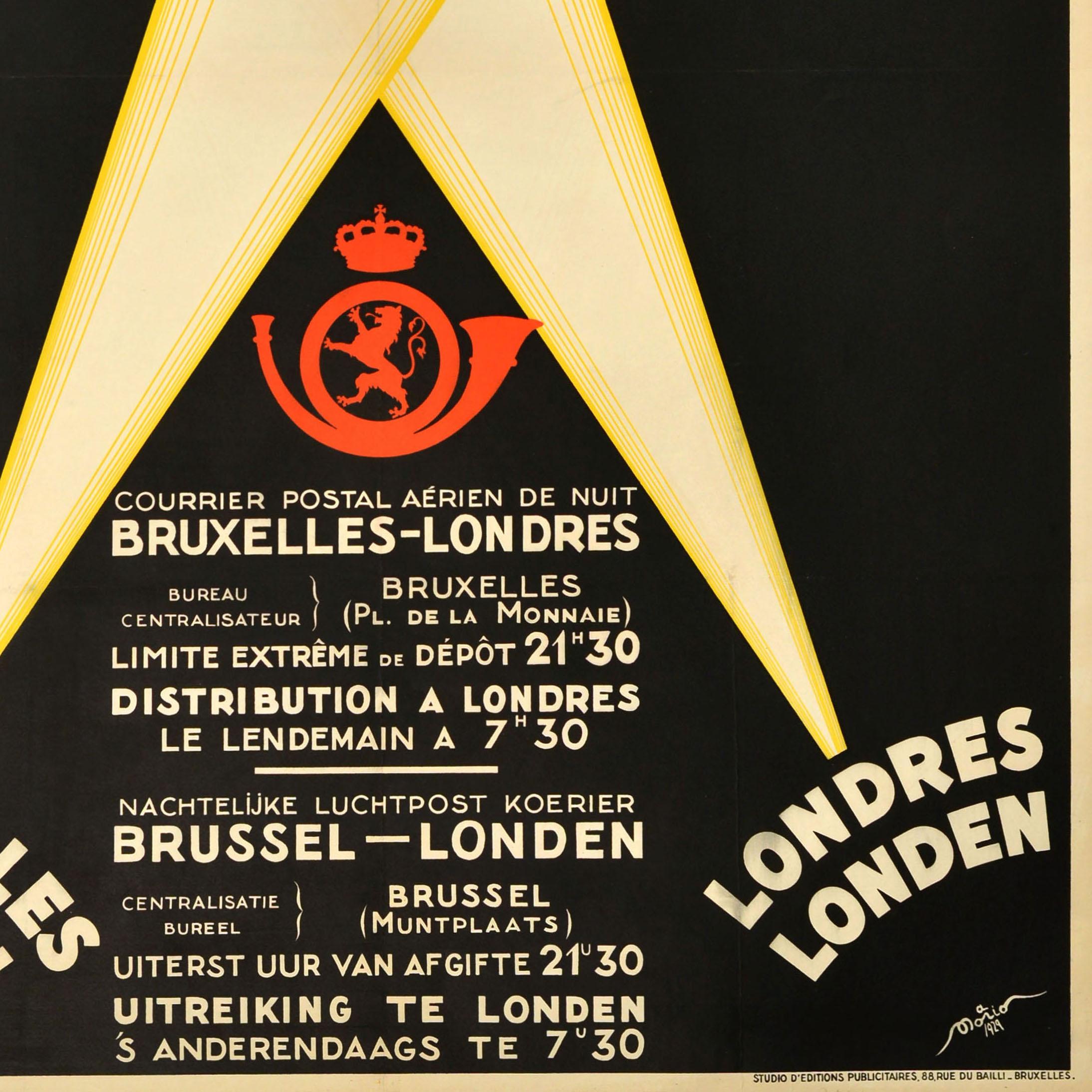 Poster pubblicitario d'epoca dei servizi postali Bruxelles Londra Air Mail In condizioni buone in vendita a London, GB