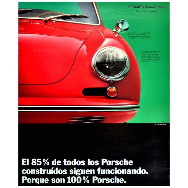 Original Vintage Poster 100% Porsche 356 B Classic Sports Car Advertising Design