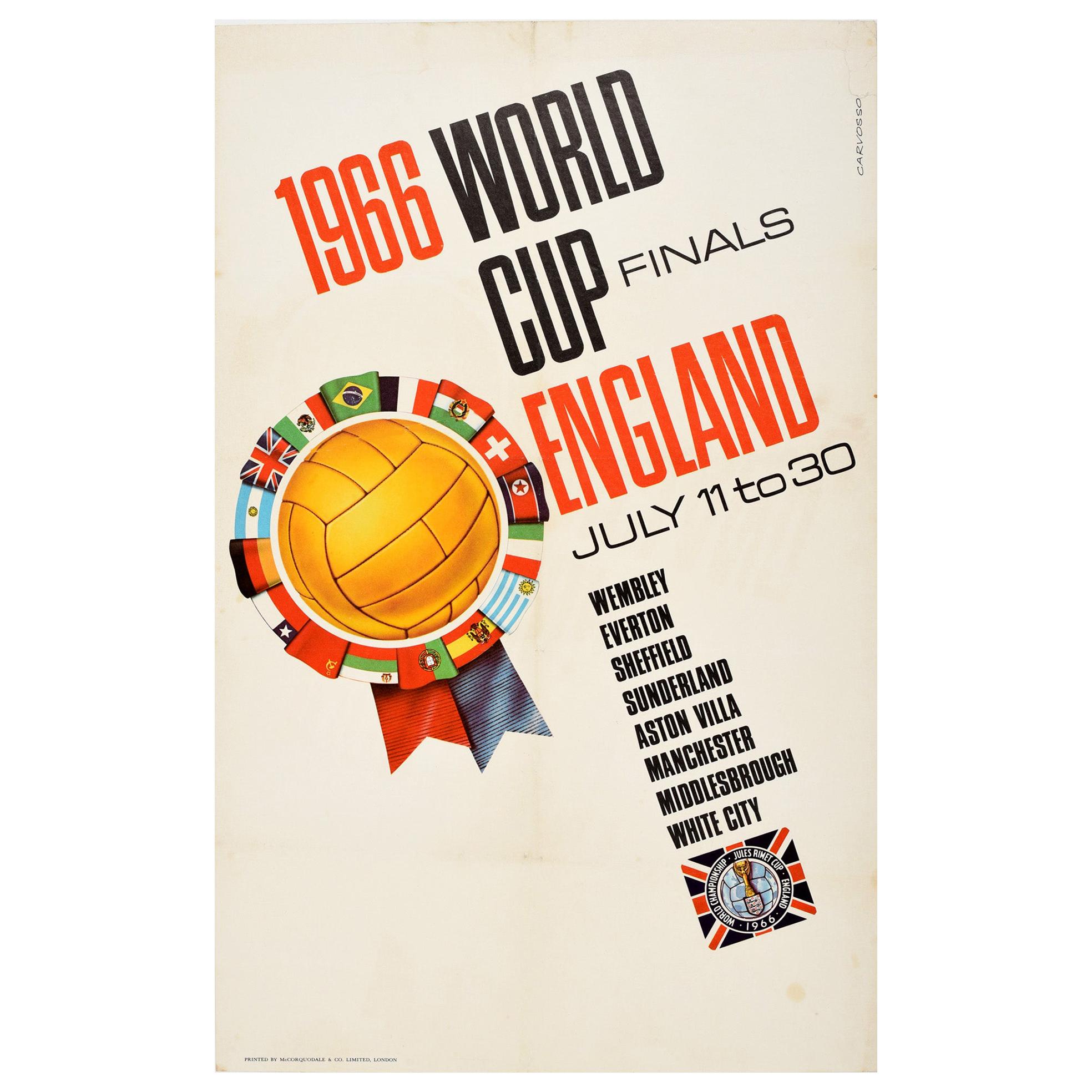 Original Vintage Poster 1966 World Cup Finals England Wembley July Football FIFA