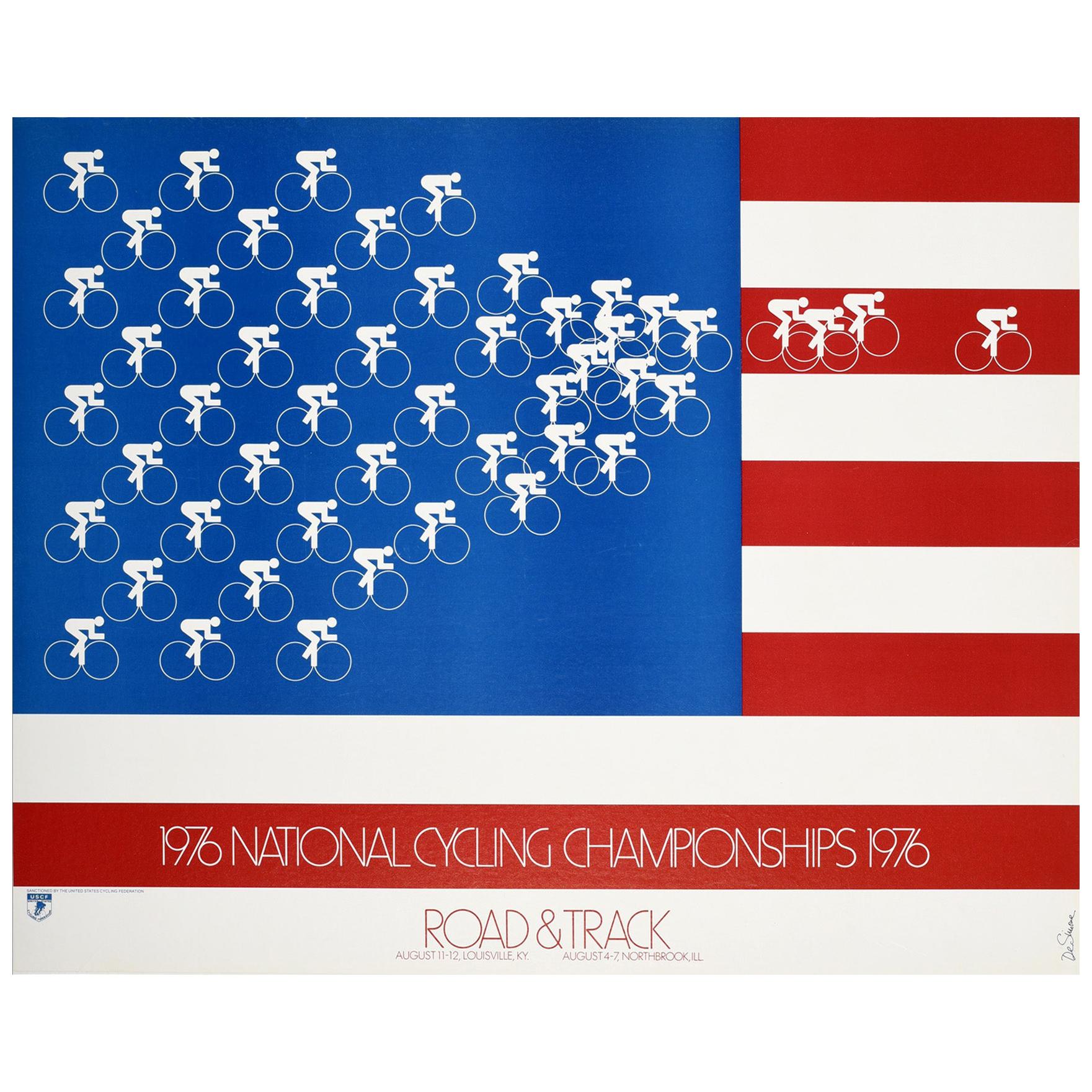 Original Vintage Poster 1976 National Cycling Championships Sport US Flag Design