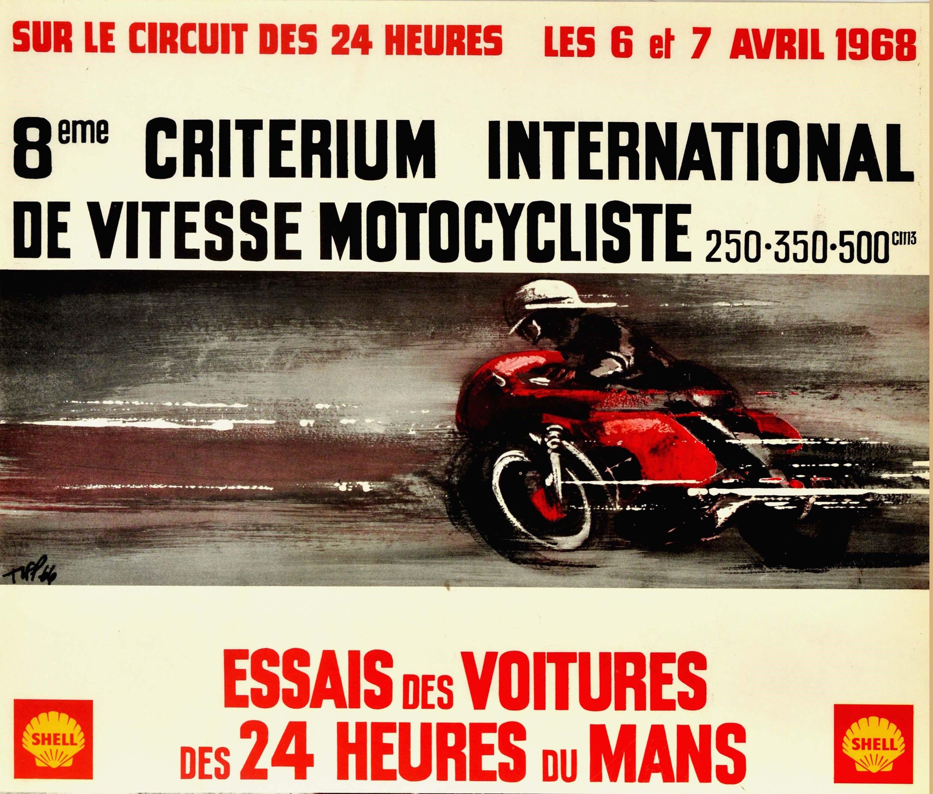 French Original Vintage Poster 24 Heures Du Mans 1968 Motorcycle Car Race Le Mans Sport For Sale
