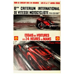 Original Vintage Poster 24 Heures Du Mans 1968 Motorcycle Car Race Le Mans Sport