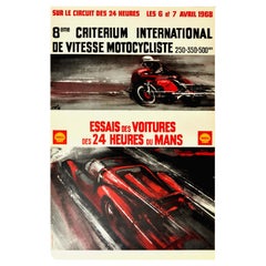 Original Retro Poster 24 Heures Du Mans 1968 Motorcycle Car Race Le Mans Sport