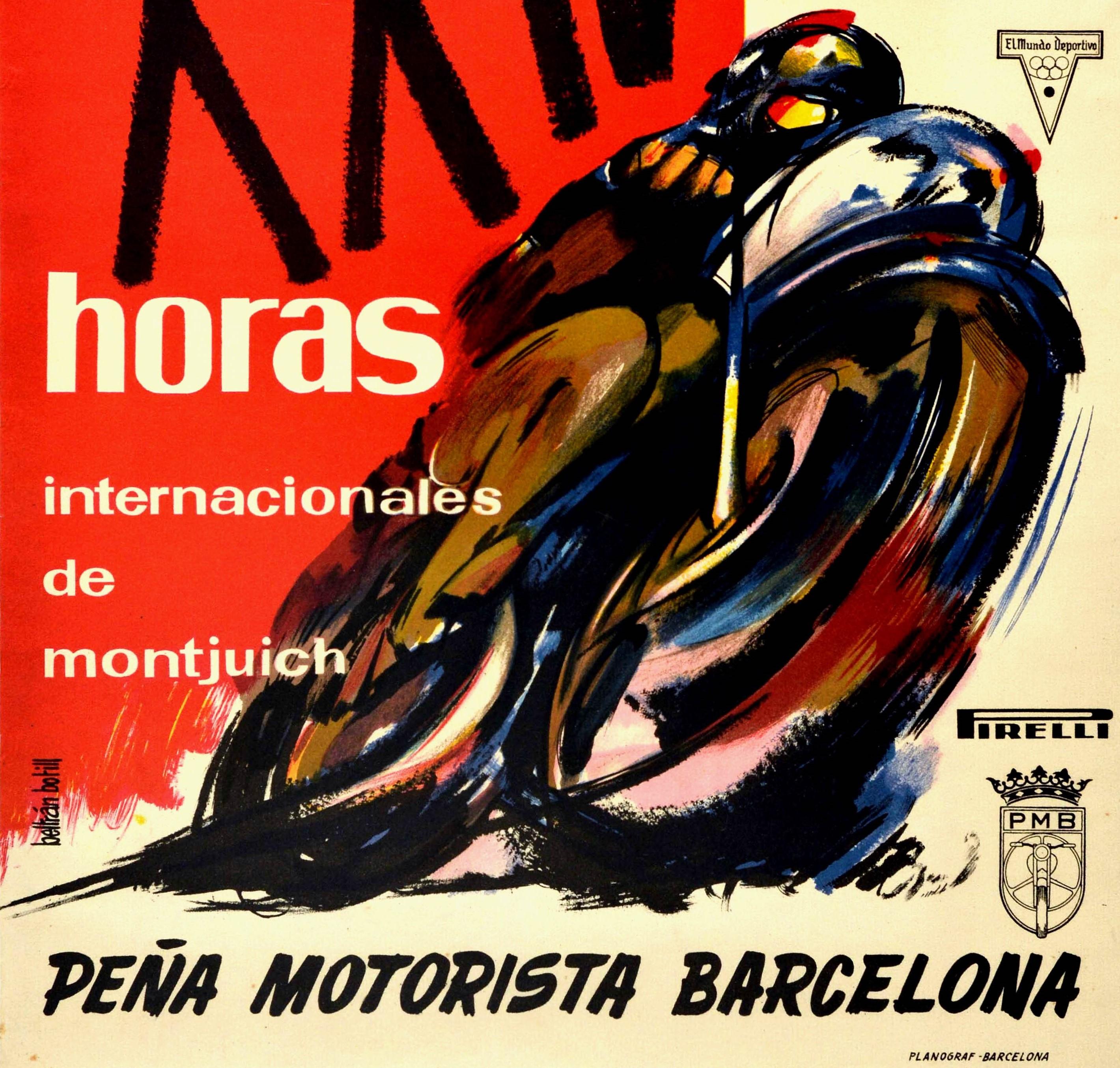 Spanish Original Vintage Poster 24 Hours Montjuich Motorcycle Race Grand Prix Barcelona For Sale