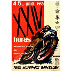 Affiche rétro originale, 24 heures de course de moto Montjuich, Grand Prix de Barcelone