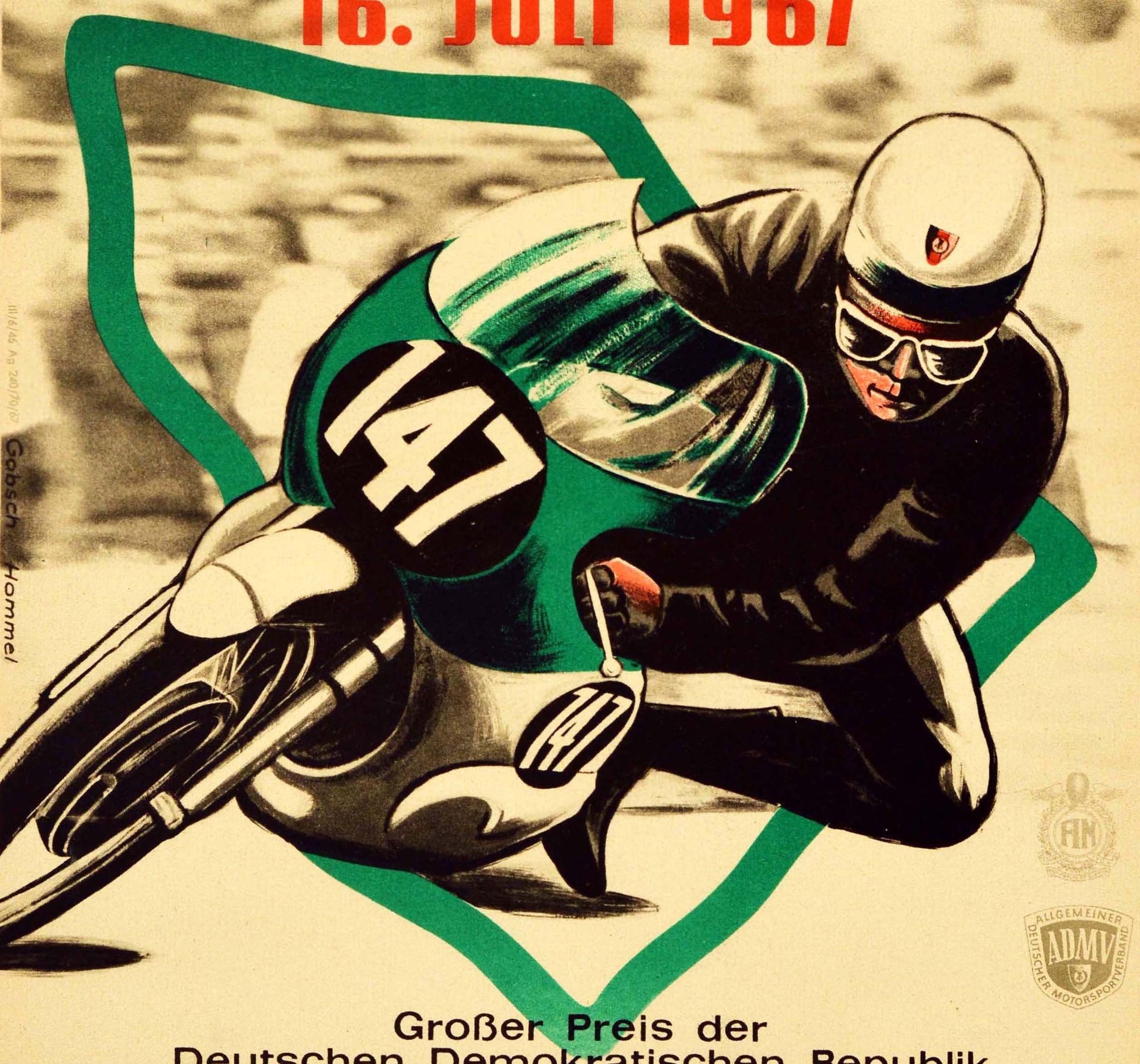 German Original Vintage Poster 40 Years Sachsenring 1967 Grand Prix Motorcycle Race Art