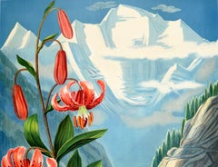 Original Vintage Poster 650 Years Swiss Confederation Mountain River Lily Flower