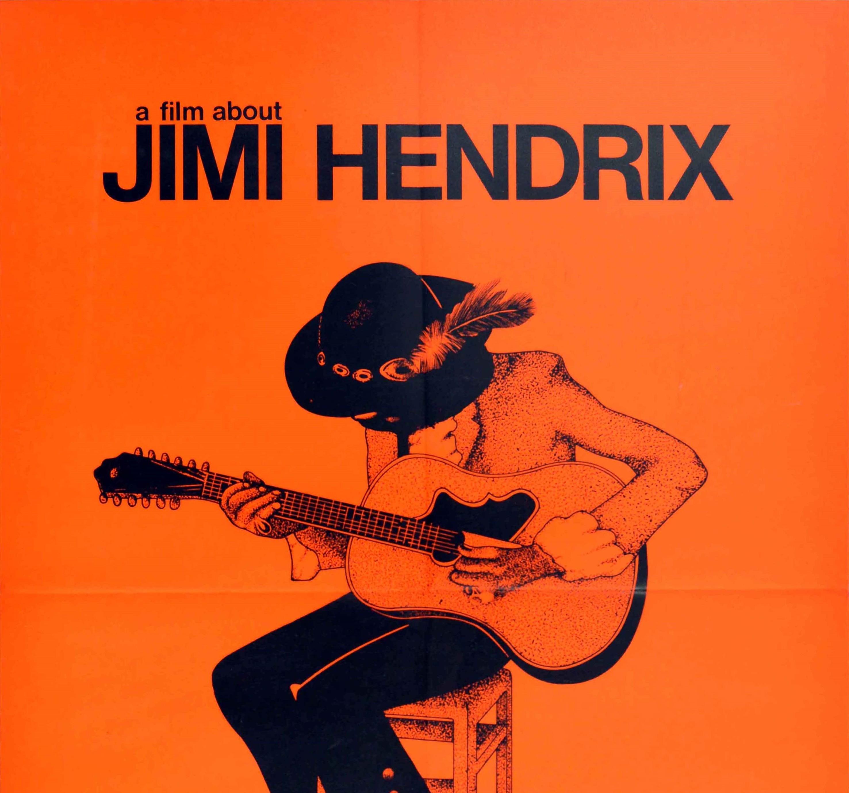 Original vintage movie poster for the 1973 documentary A Film About Jimi Hendrix directed by Joe Boyd, John Head and Gary Weis for Warner Bros featuring music concert footage of the influential American musician, singer and songwriter Jimi Hendrix