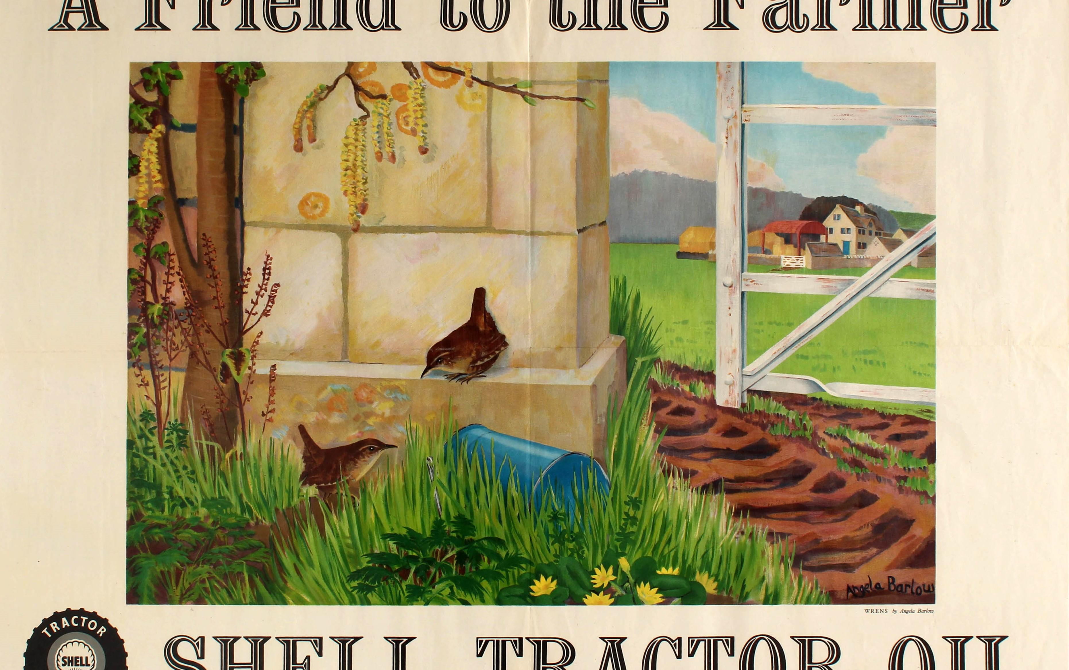 Affiche vintage d'origine A Friend To The Farmer:: Coquillage:: Tractor:: Angleterre:: Vue de la ferme à l'huile Bon état - En vente à London, GB