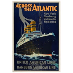 Original Retro Poster Across The Atlantic Ocean Liner Cruise Travel Ship HAPAG