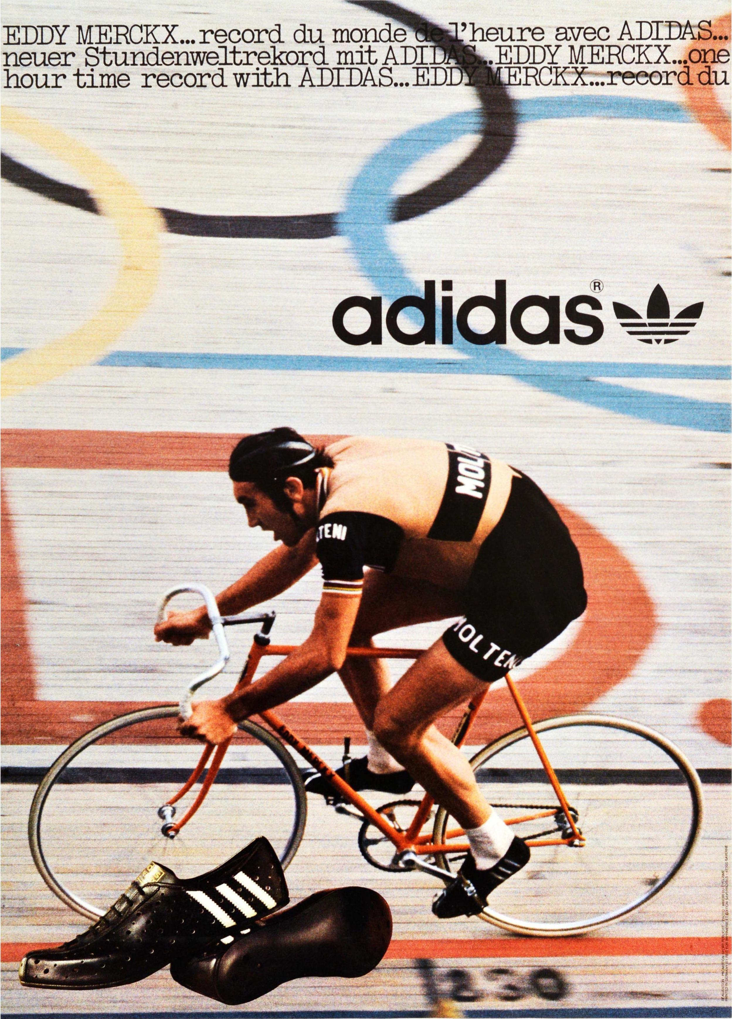 Original Vintage Poster Adidas Sport Shoes Eddy Merckx World Record Cyclist  Race For Sale at 1stDibs