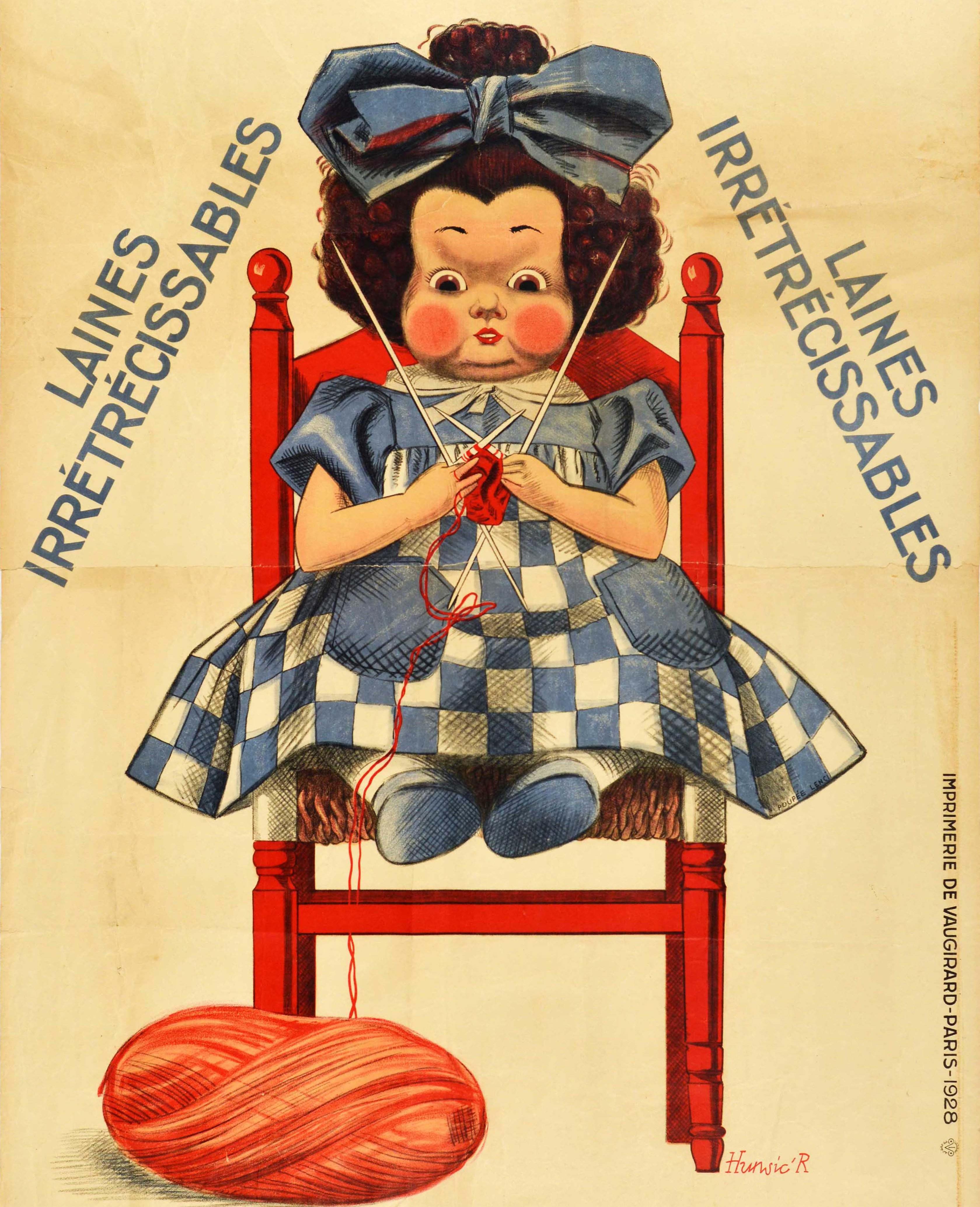 Original Vintage Poster Advertising Shrink Resistant Scottish Wool Knitting Doll In Fair Condition For Sale In London, GB