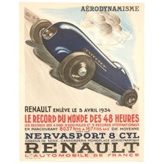 Original Vintage Poster Aerodynamisme Renault Motor Sport Car Racing Record 48hr