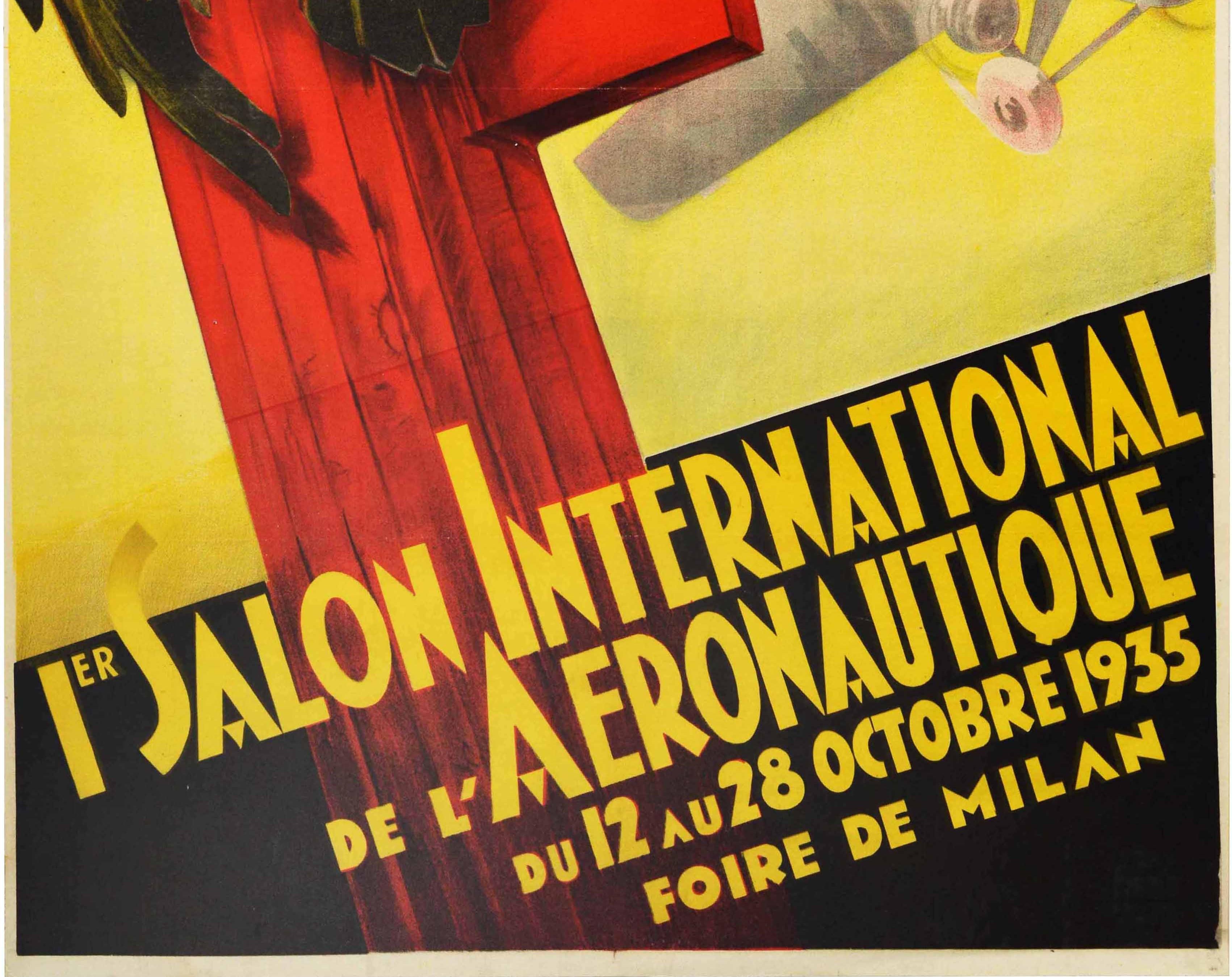 Art Deco Original Vintage Poster Aeronautique Foire De Milan Aeronautics Show Eagle Plane