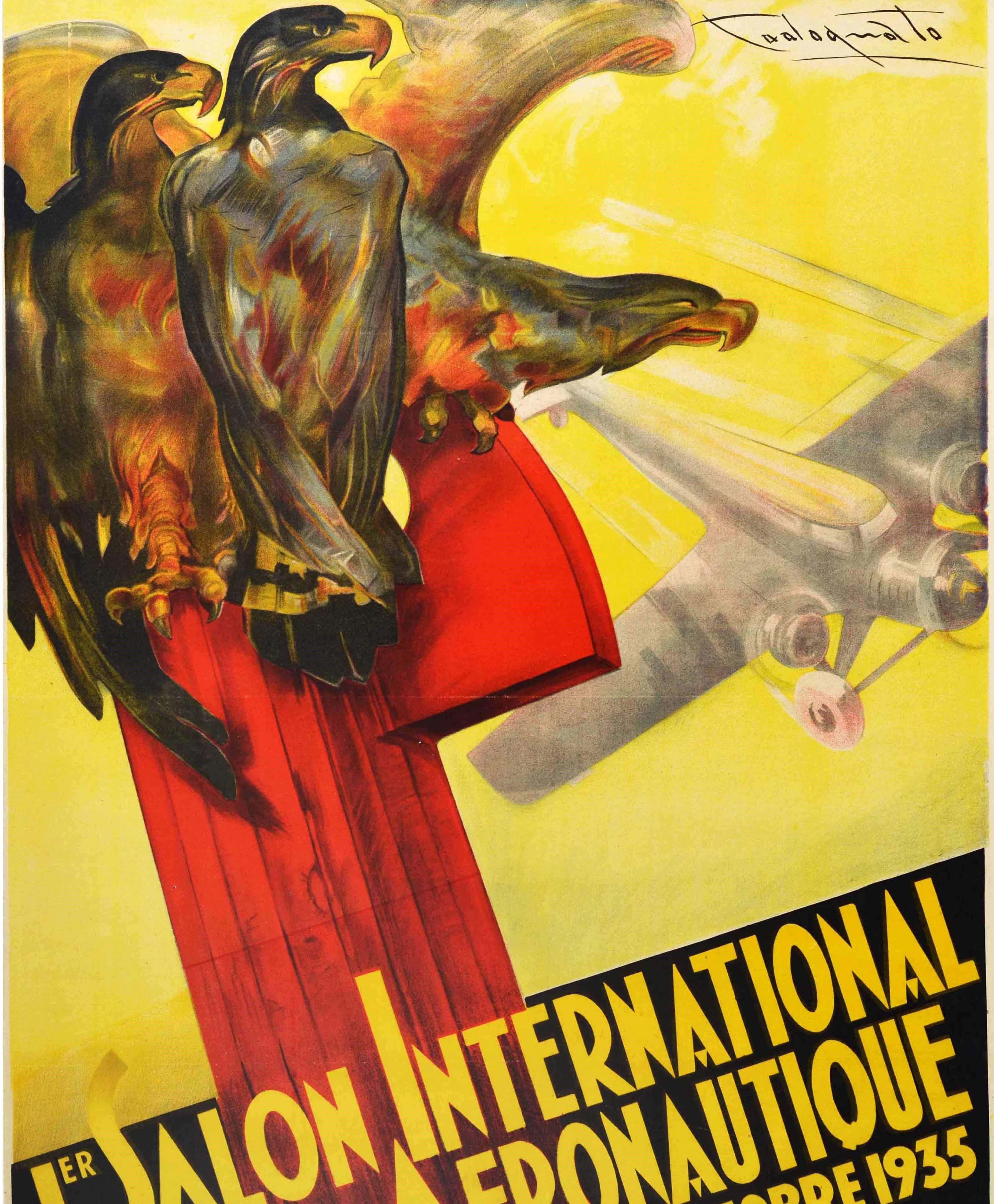 Italian Original Vintage Poster Aeronautique Foire De Milan Aeronautics Show Eagle Plane