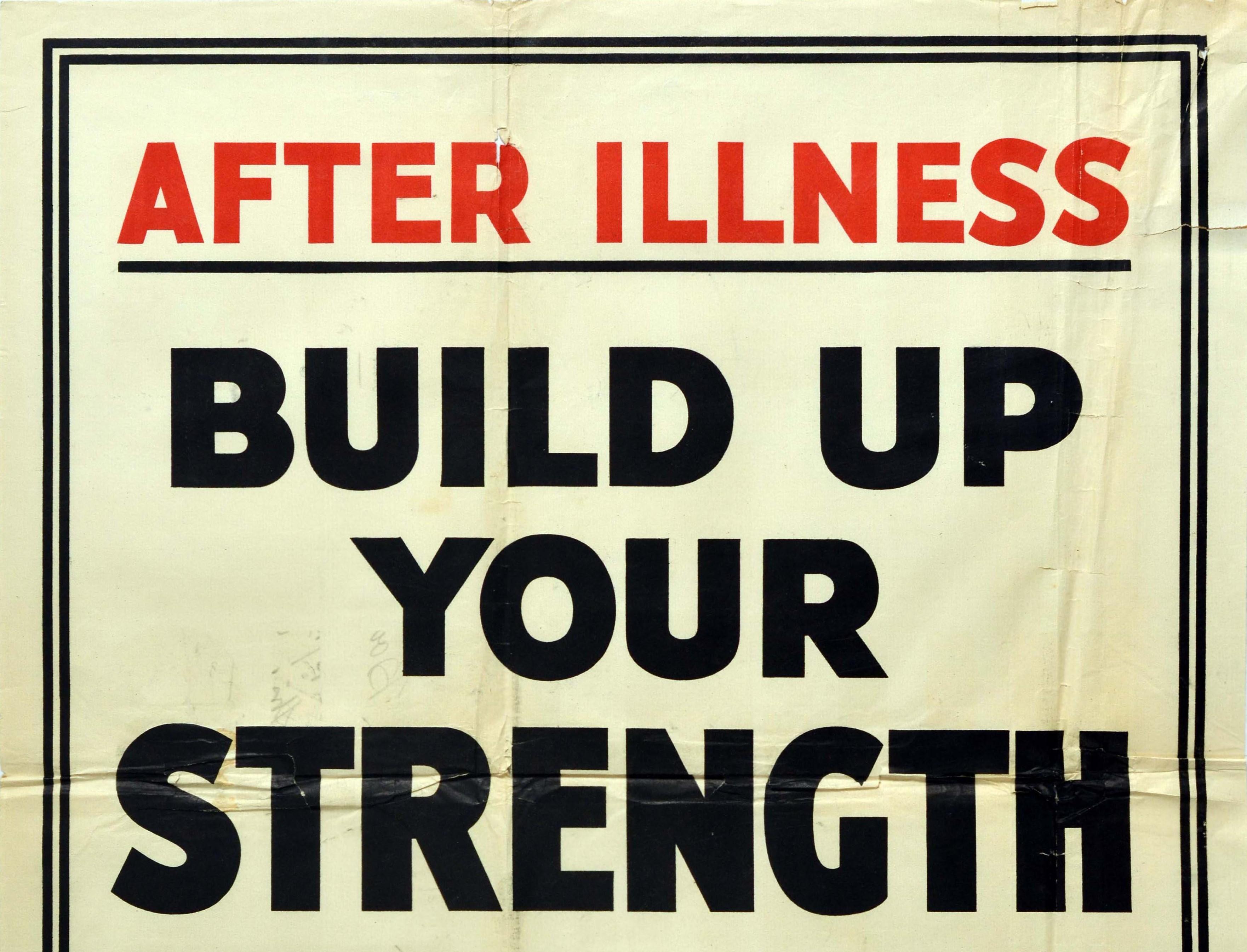 Britannique Affiche vintage d'origine After Illness Build Up Your Strength On Bovril Hot Drink (build up your Strength on Bovril Hot Drink) en vente