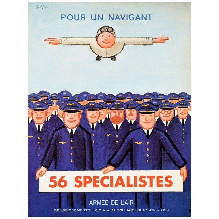 Original Vintage Poster Air Force Pilot Recruitment Armee De l'Air Flying Design For Sale